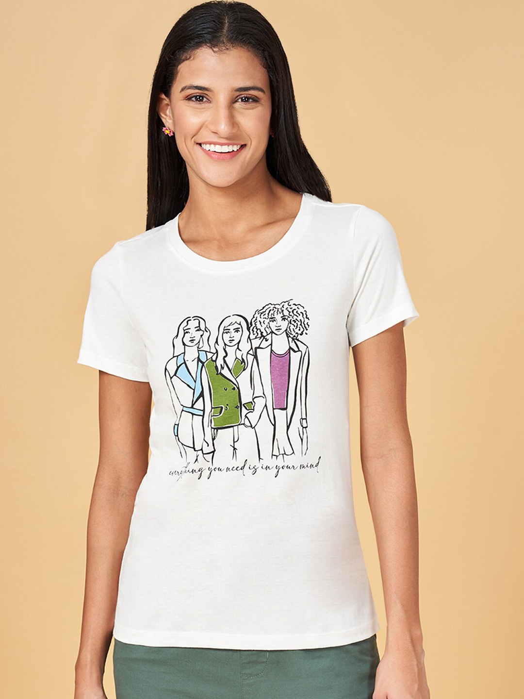 

Honey by Pantaloons Graphic Printed Cotton T-shirt, White