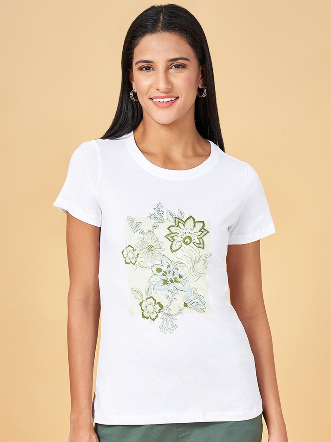 

Honey by Pantaloons Floral Printed Cotton T-shirt, White