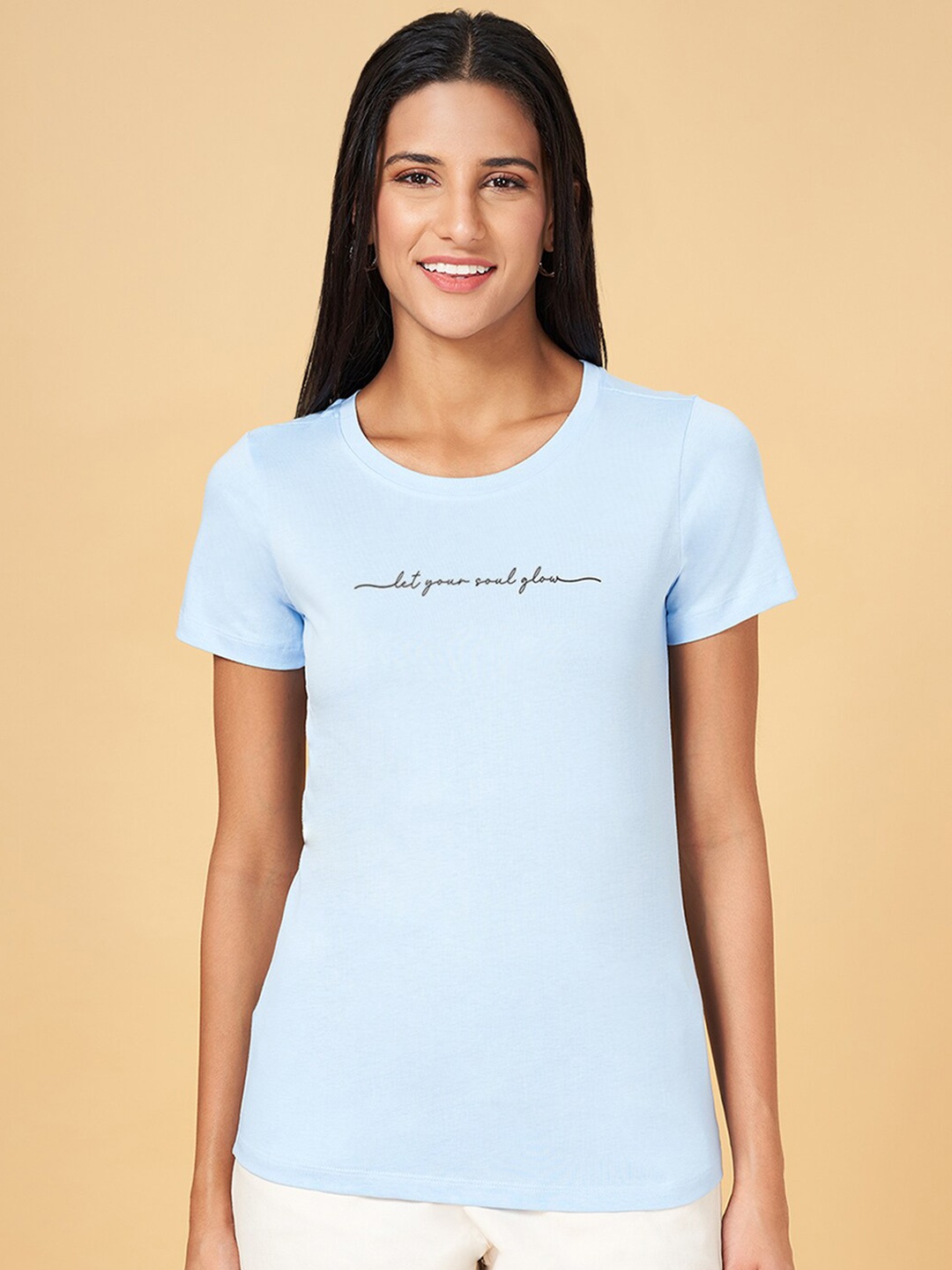 

Honey by Pantaloons Typography Printed Cotton T-shirt, Blue