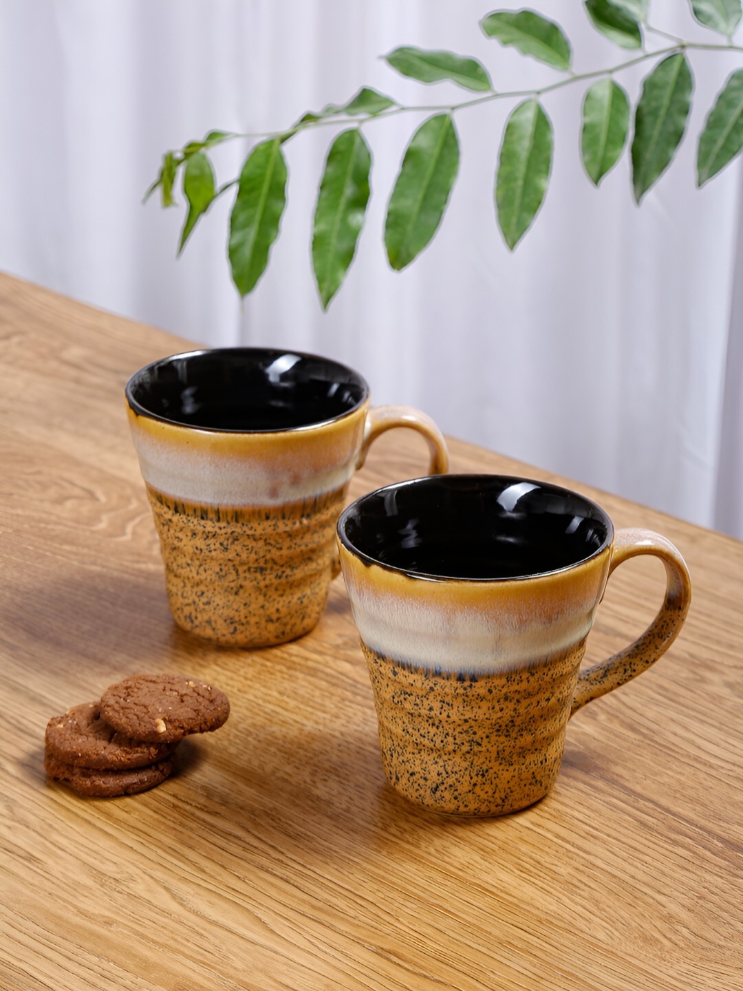 

Shilpkara Mustard & Black Handcrafted Printed Ceramic Glossy Cups and Mugs