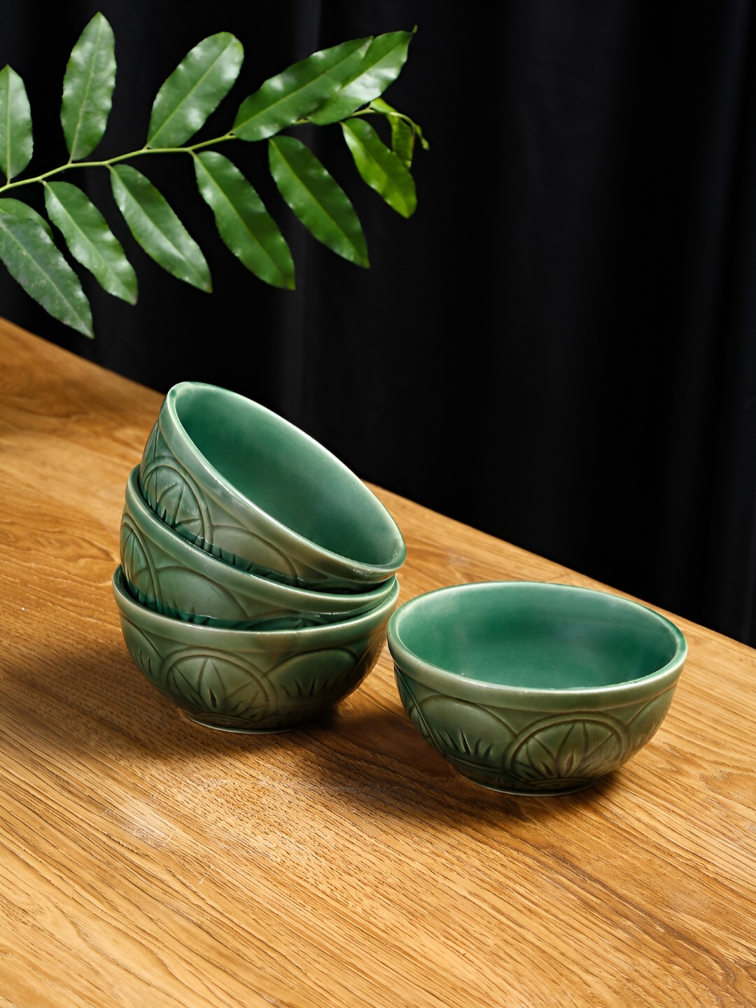 

Shilpkara Green 4 Pieces Handcrafted and Hand Painted Ceramic Bowls