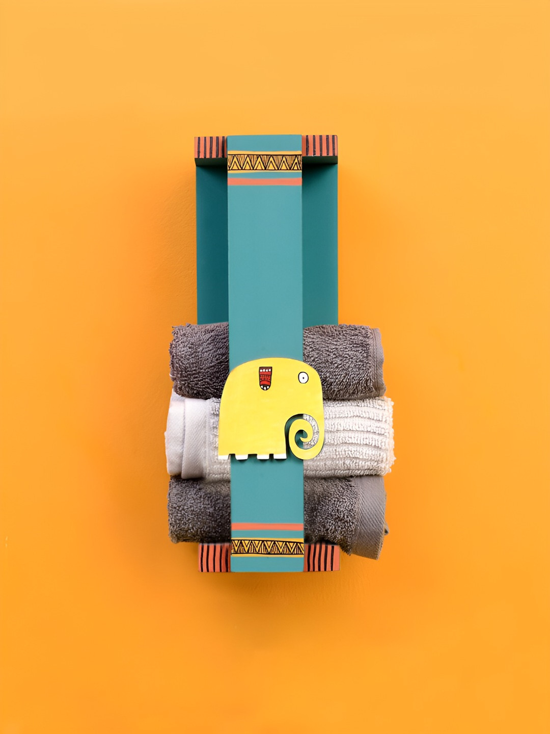 

Shilpkara Blue Wooden Happy Elephant Towel Holder