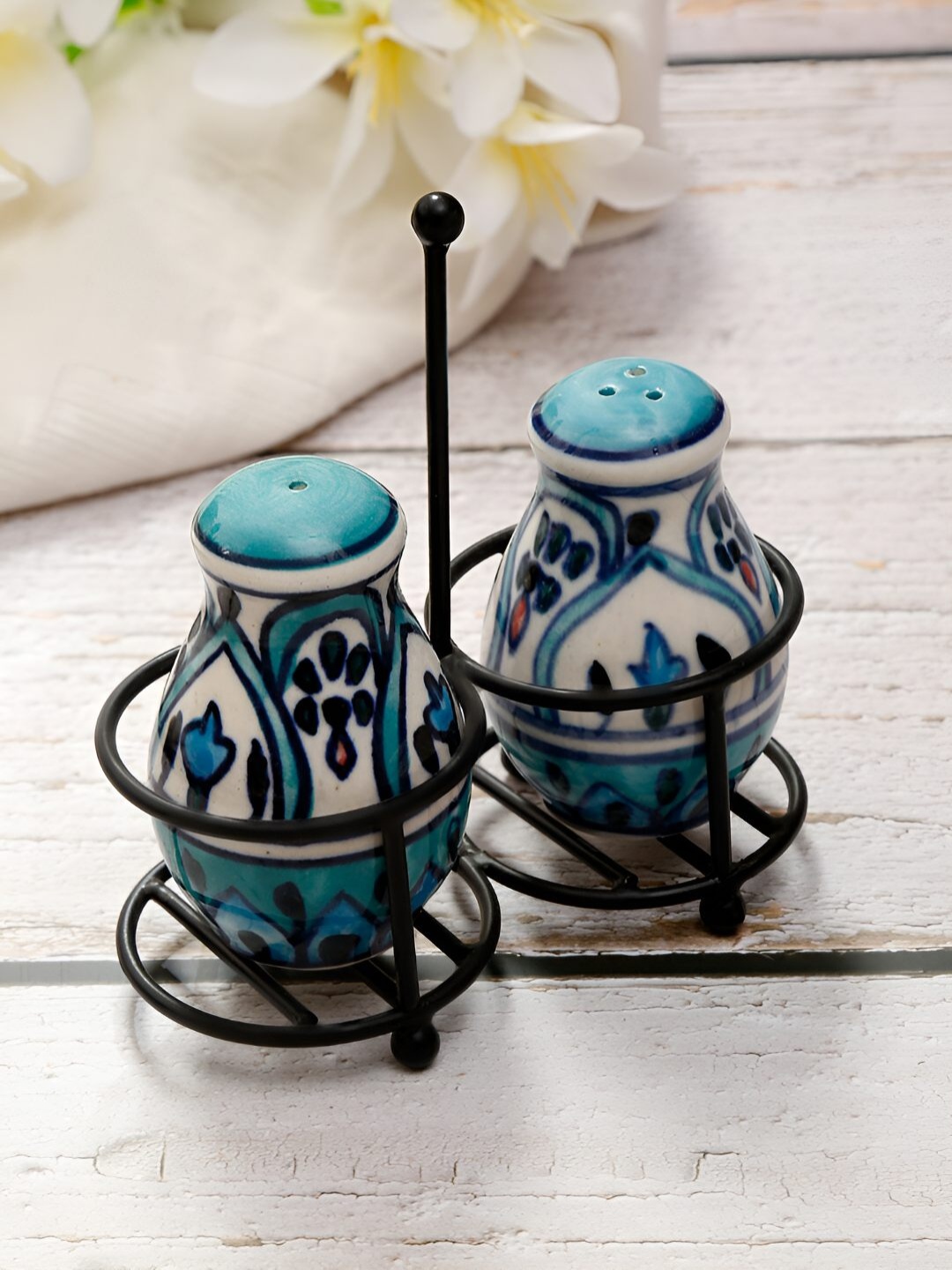 

Shilpkara Brown 2Pcs Ceramic Salt Pepper Set 100 ML, Blue