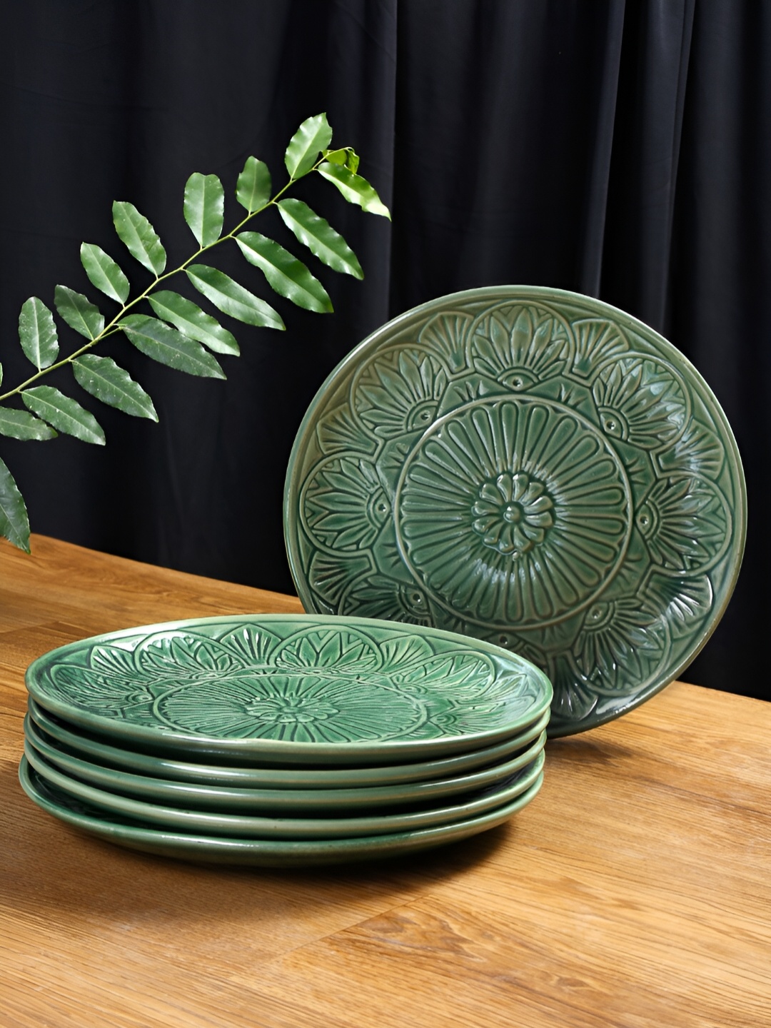

Shilpkara Green 6 Pieces Handcrafted and Hand Painted Ceramic Plates