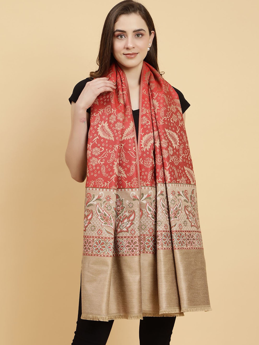 

Moda Chales Floral Woven Design Shawl, Red