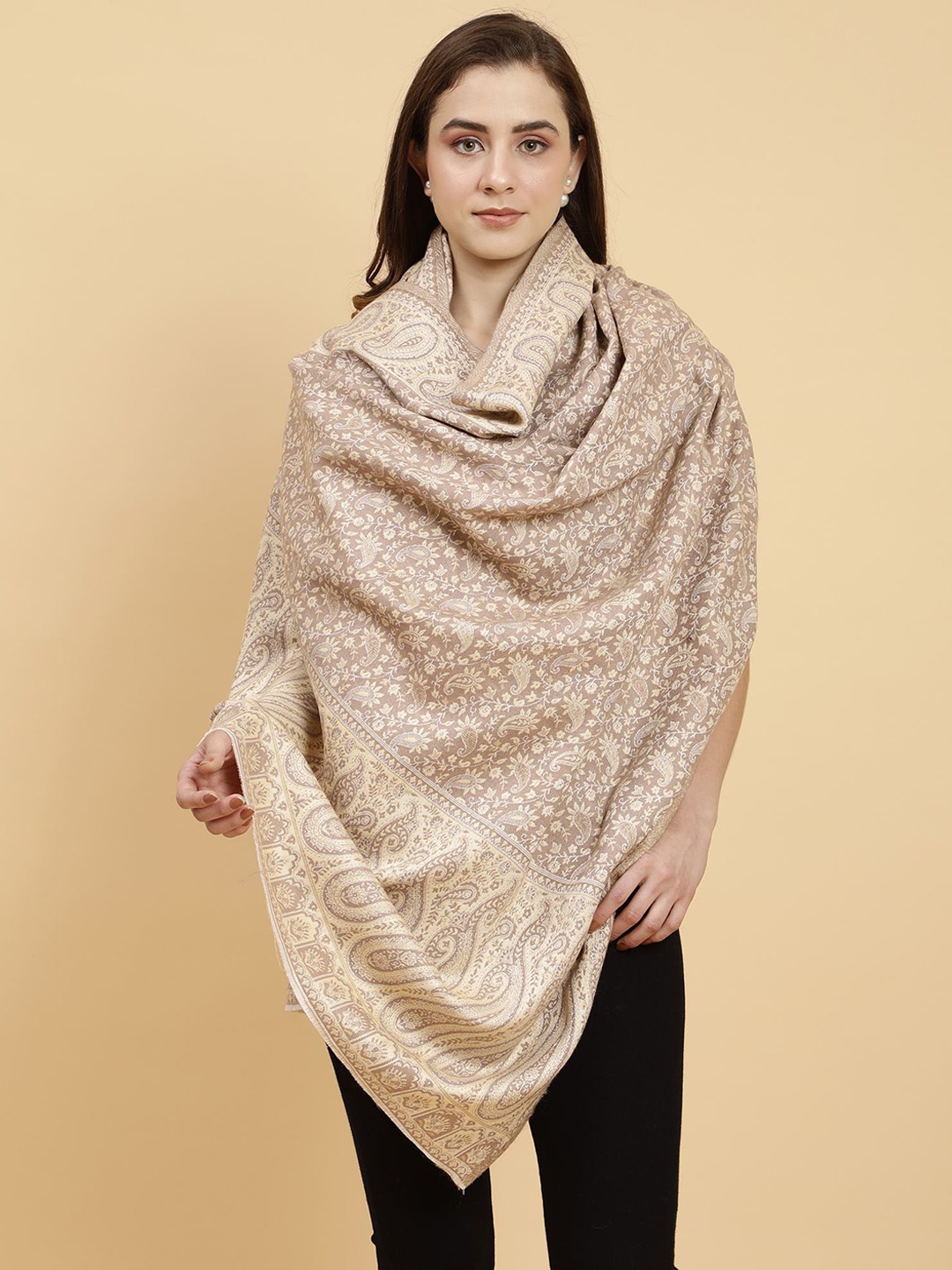 

Moda Chales Paisley Woven Design Shawl, Brown