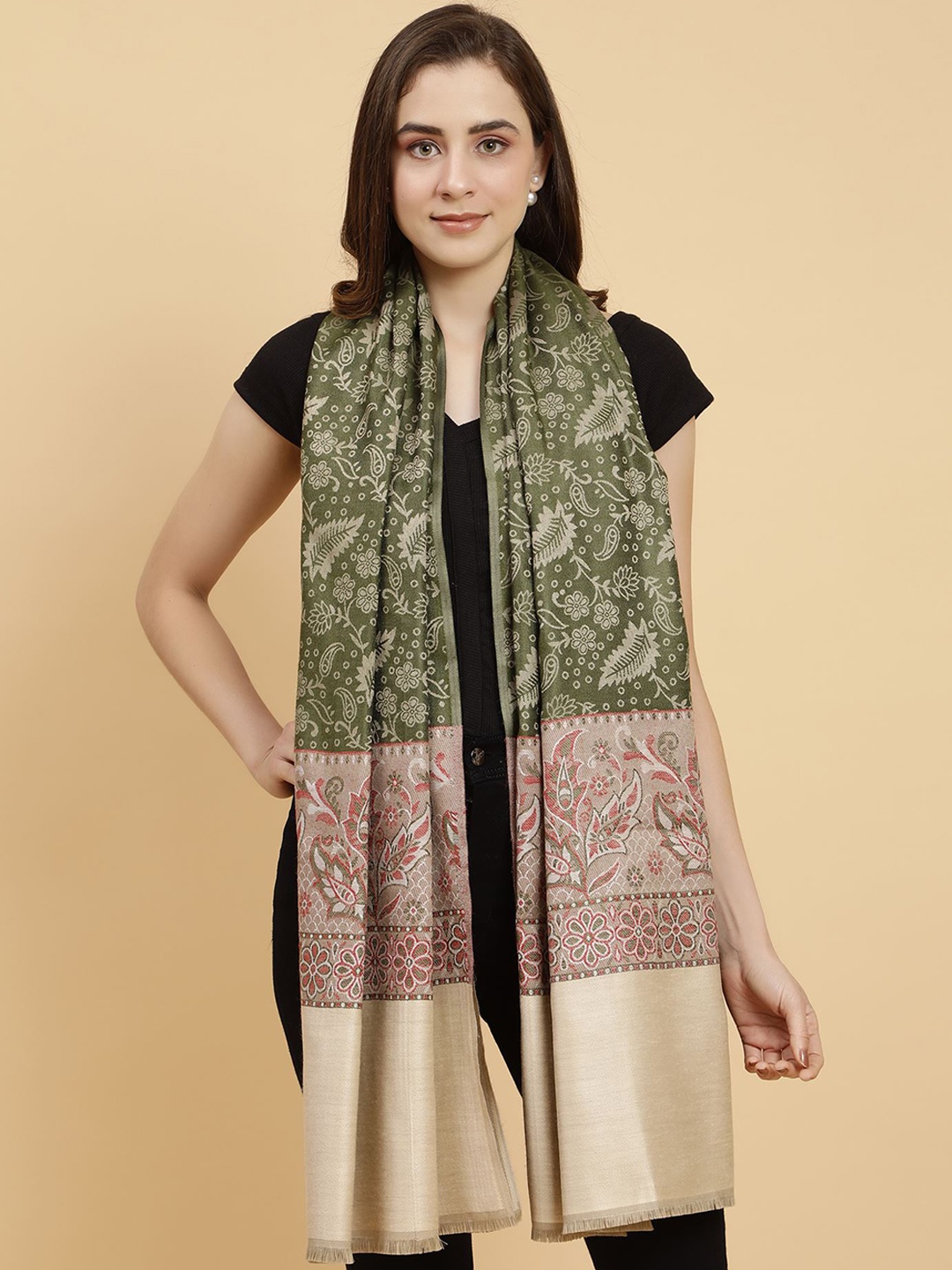 

Moda Chales Floral Woven Design Shawl, Green