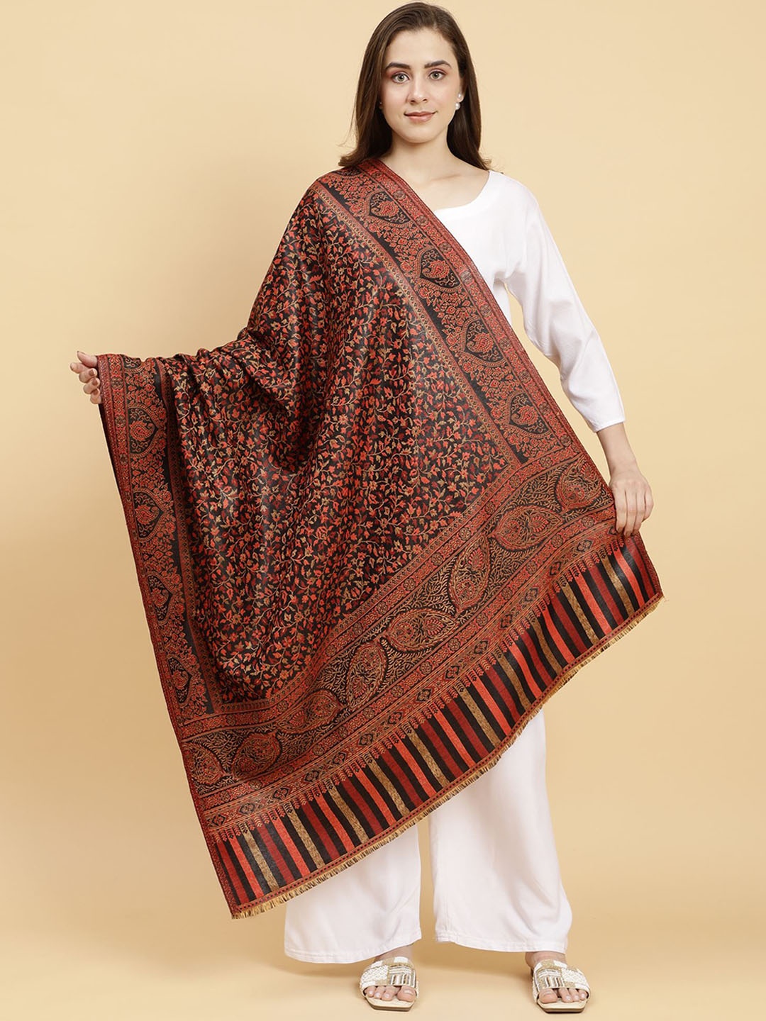

Moda Chales Floral Woven Design Shawl, Brown