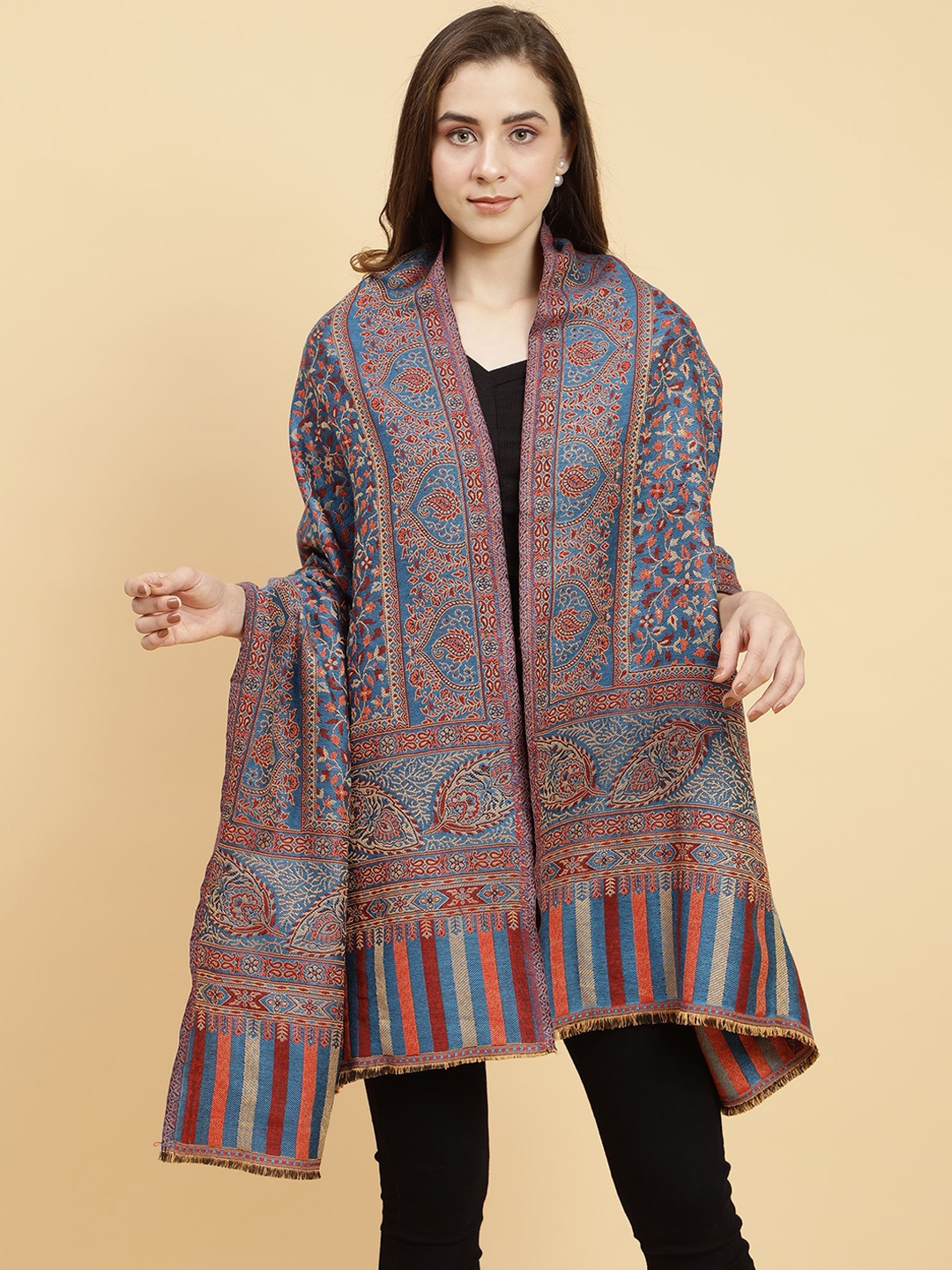 

Moda Chales Floral Woven Design Shawl, Blue