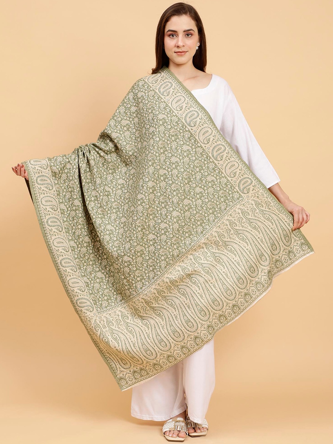 

Moda Chales Paisley Woven-Design Shawl, Green