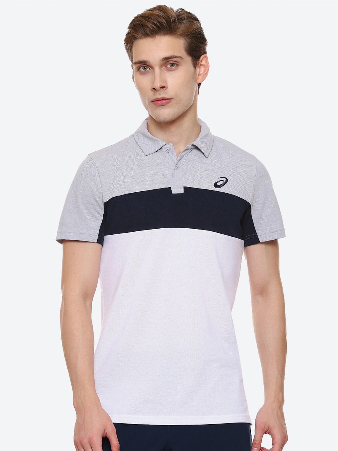 

ASICS Colorblocked Short Sleeves Polo Collar Sports T-Shirt, Grey