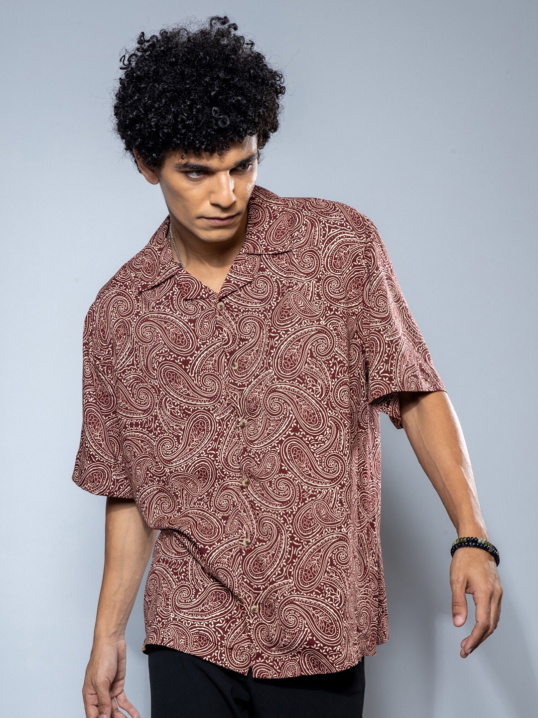 

H&M Pure Cotton Short Sleeve Printed Shirt, Brown