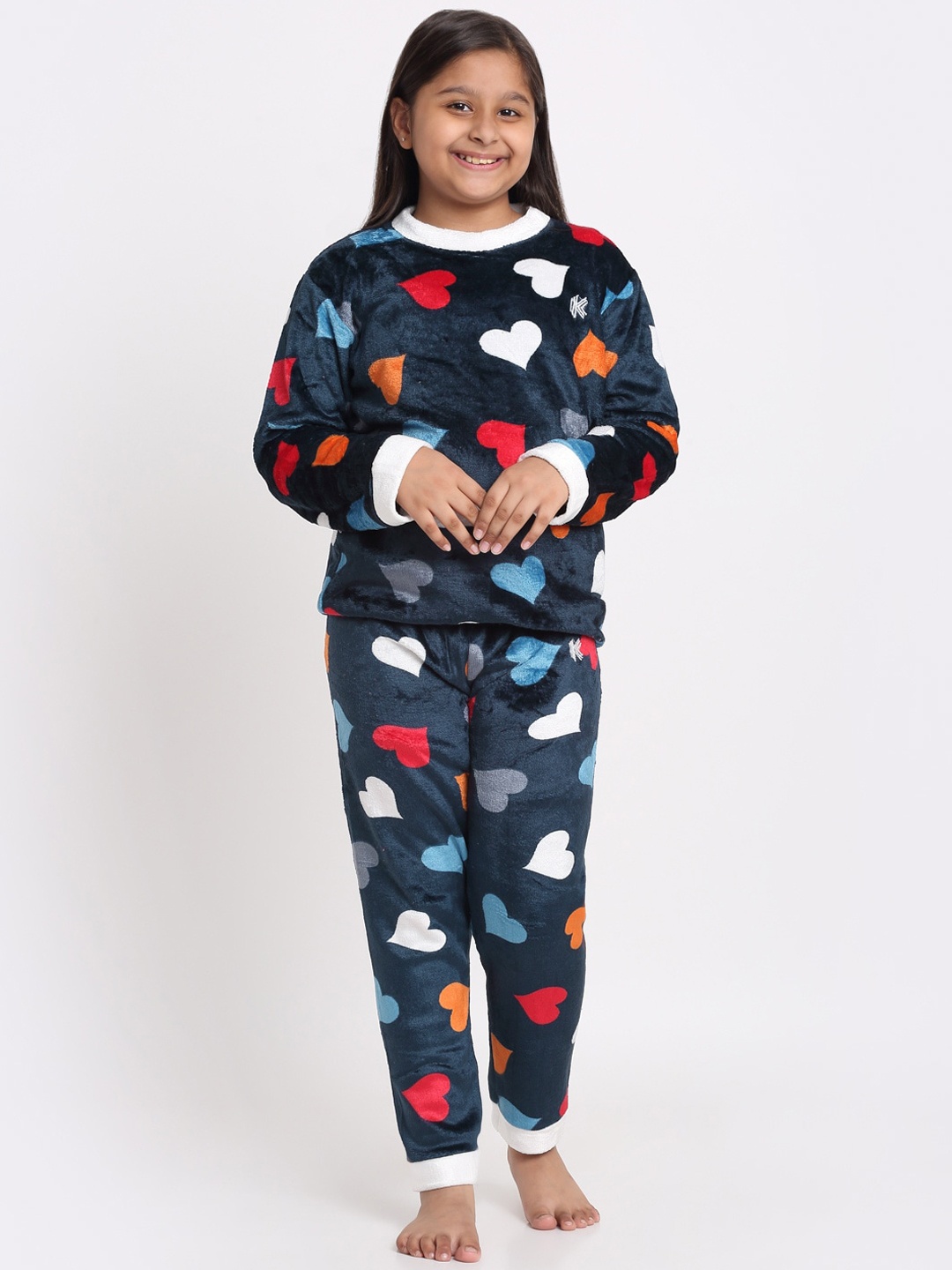 

KLOTTHE Girls Multicolor Floral Woolen Night Suit, Blue