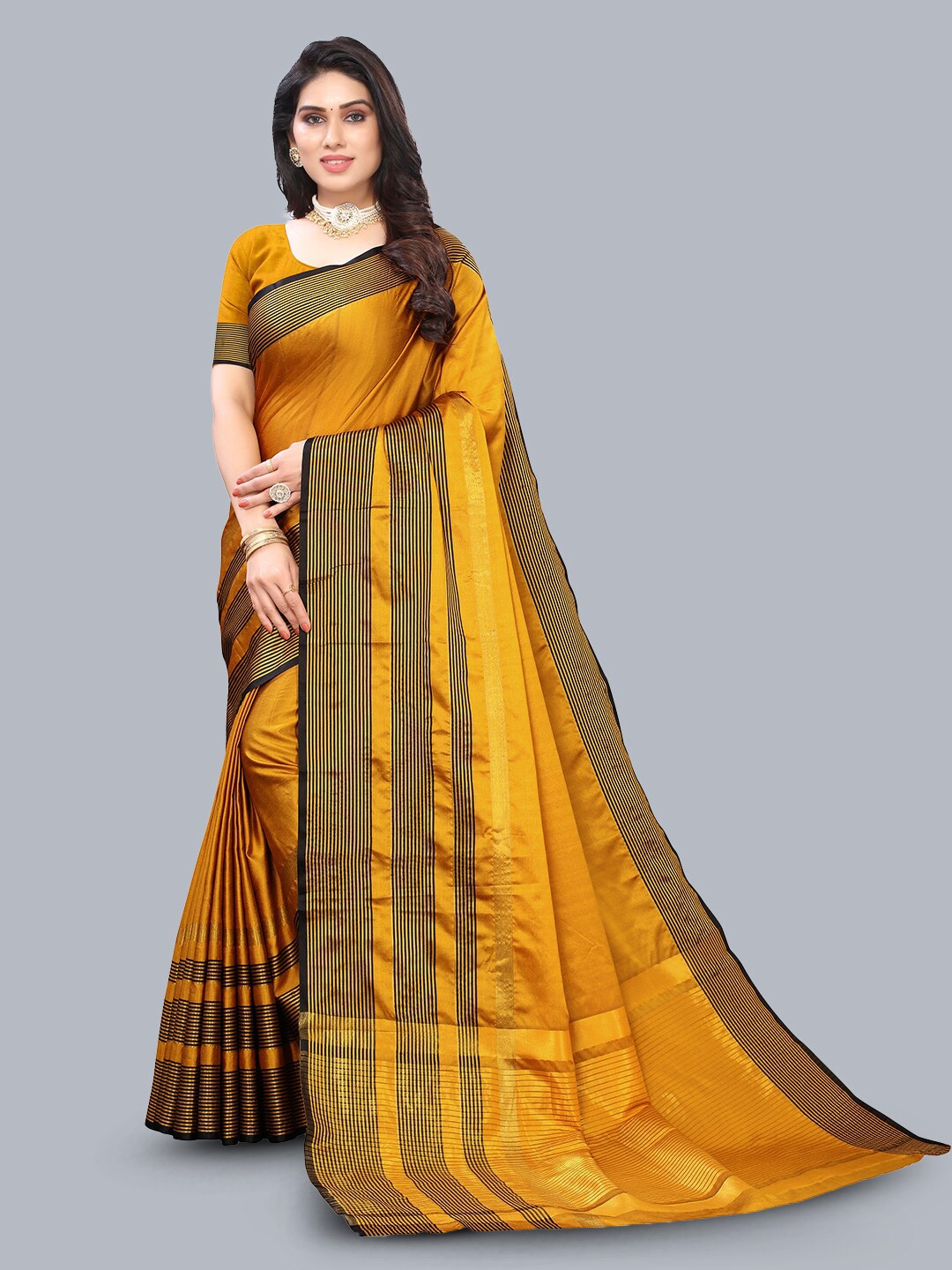 

vj fashion Silk Cotton Saree, Mustard
