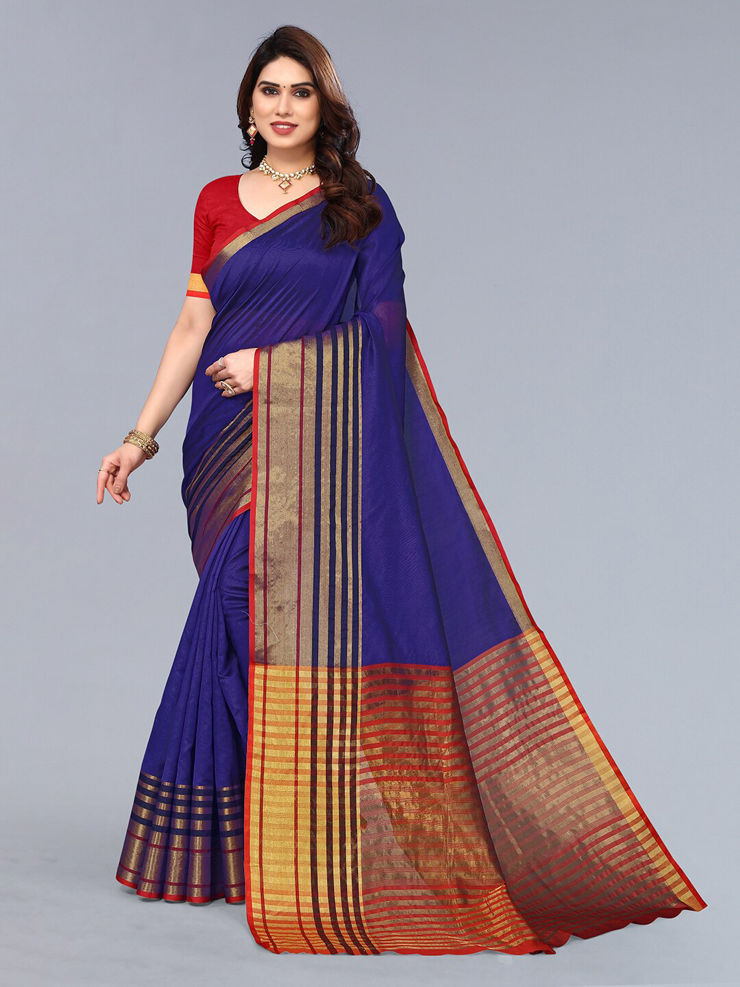 

vj fashion Silk Cotton Saree, Blue