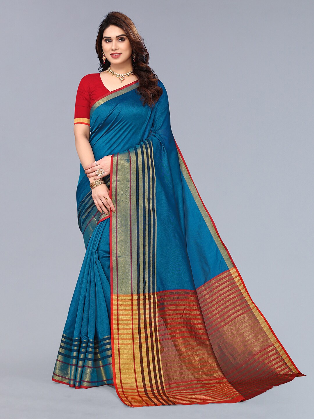 

vj fashion Silk Cotton Saree, Blue