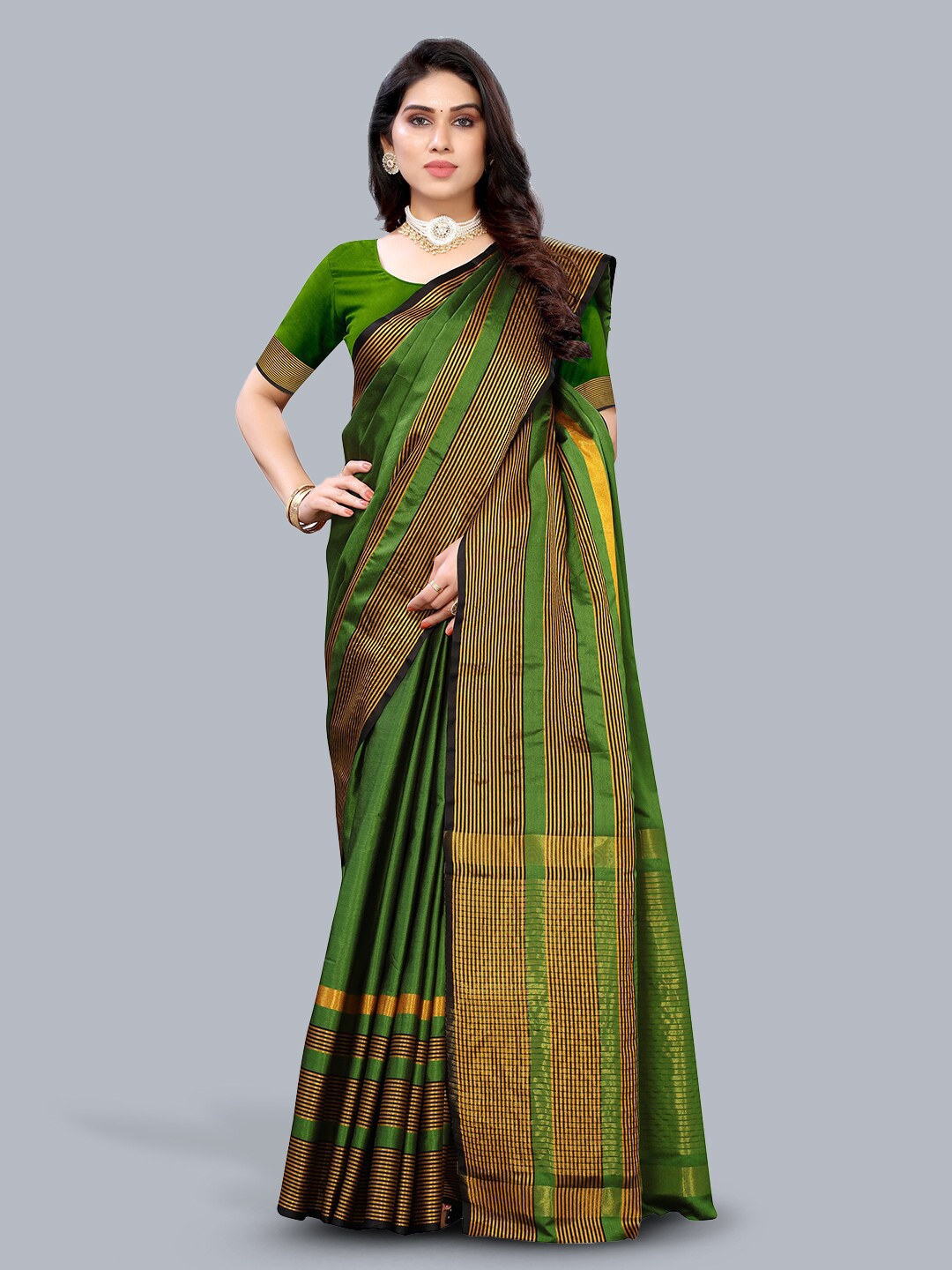 

vj fashion Silk Cotton Saree, Green