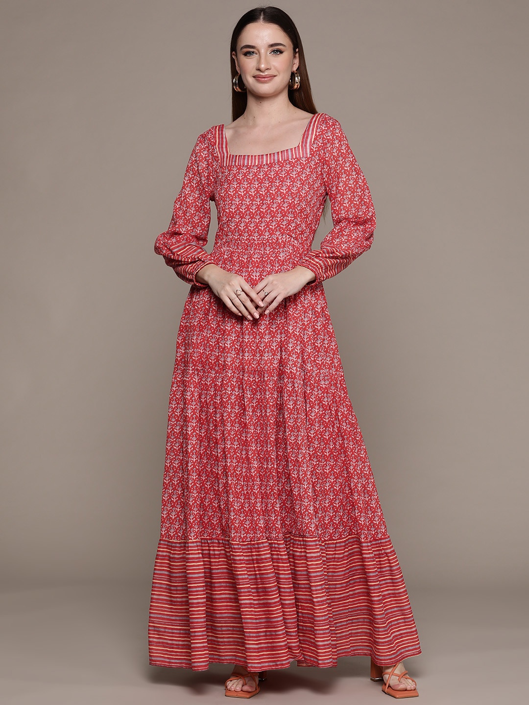 

aarke Ritu Kumar Floral Print Puff Sleeve Maxi Dress, Red