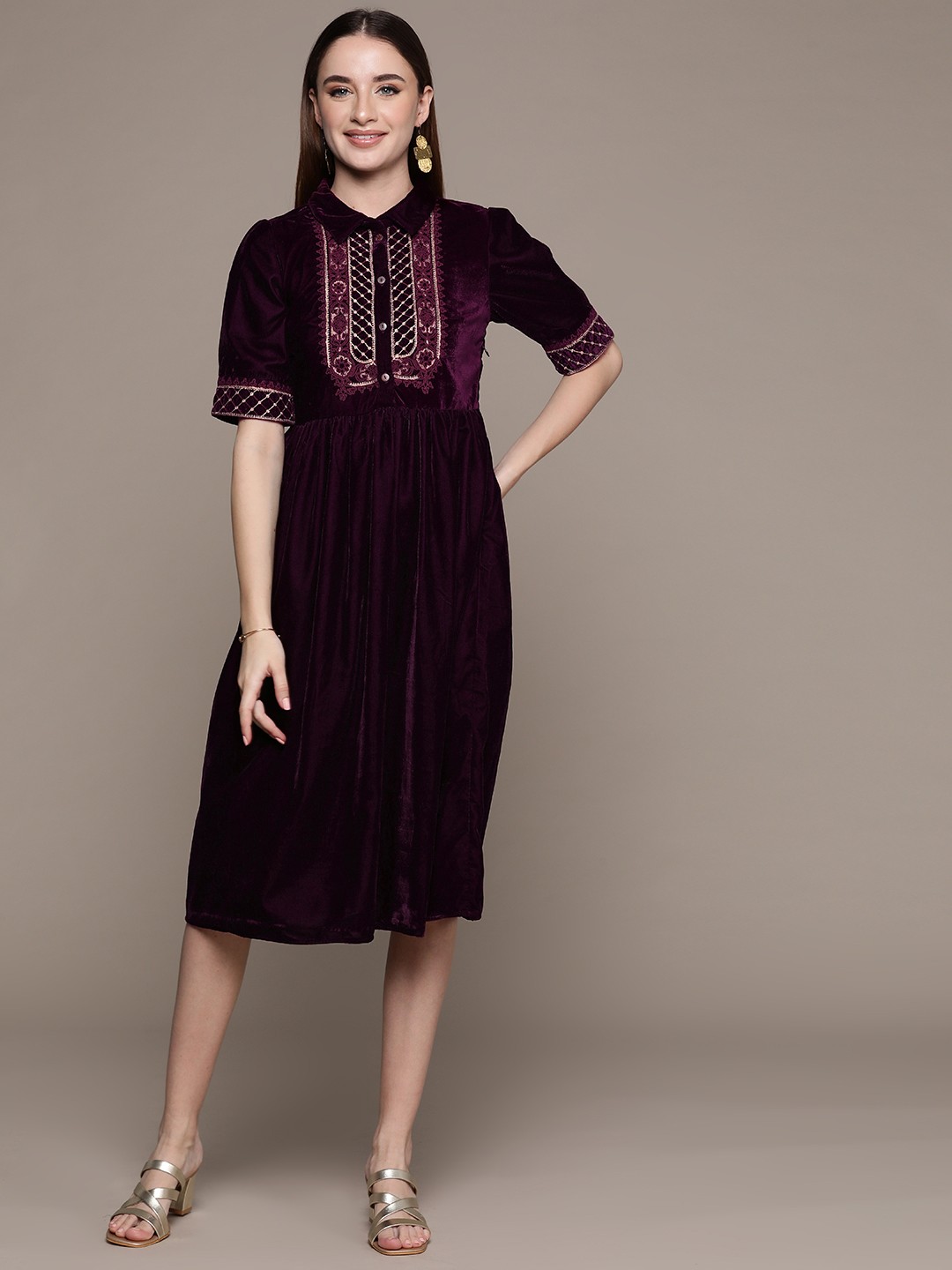 

aarke Ritu Kumar Floral Embroidered A-Line Midi Dress, Purple