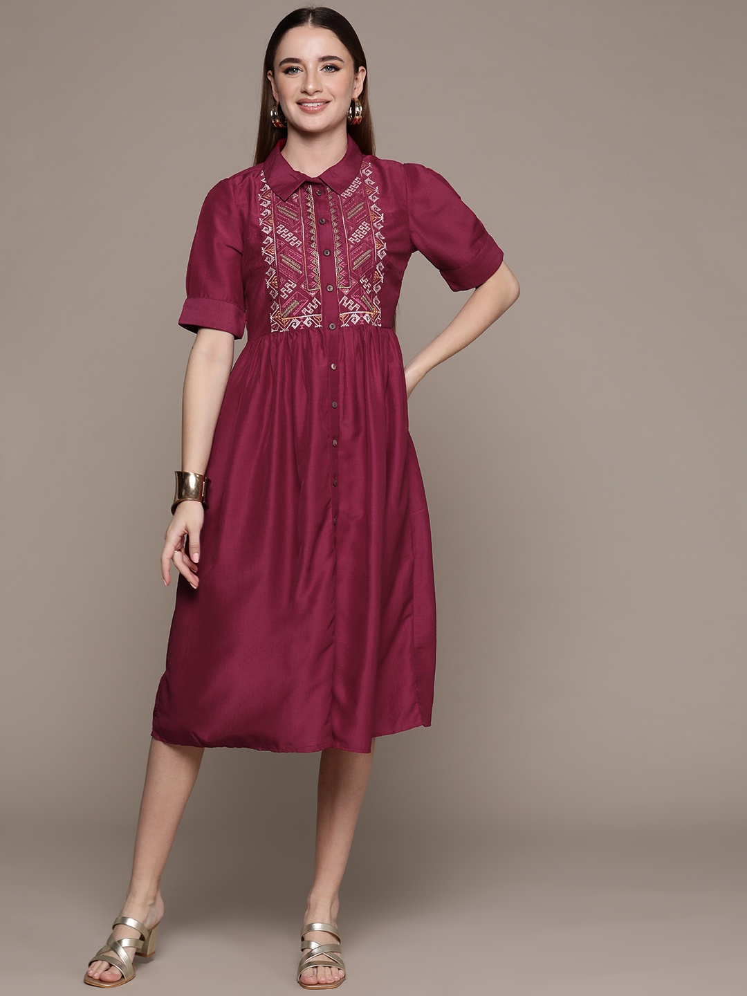 

aarke Ritu Kumar Embroidered A-Line Midi Dress, Red