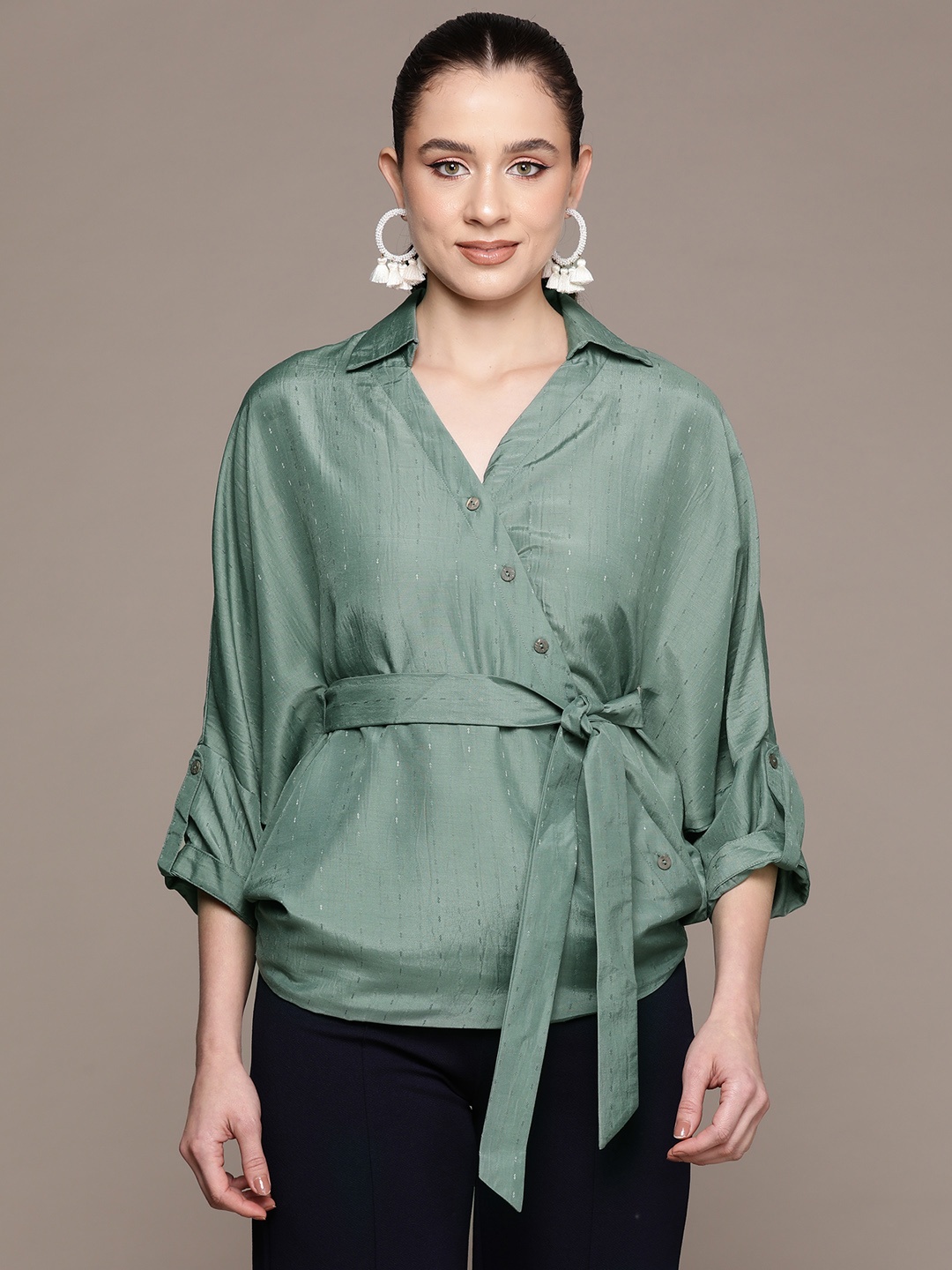 

aarke Ritu Kumar Solid Wrap Top, Green