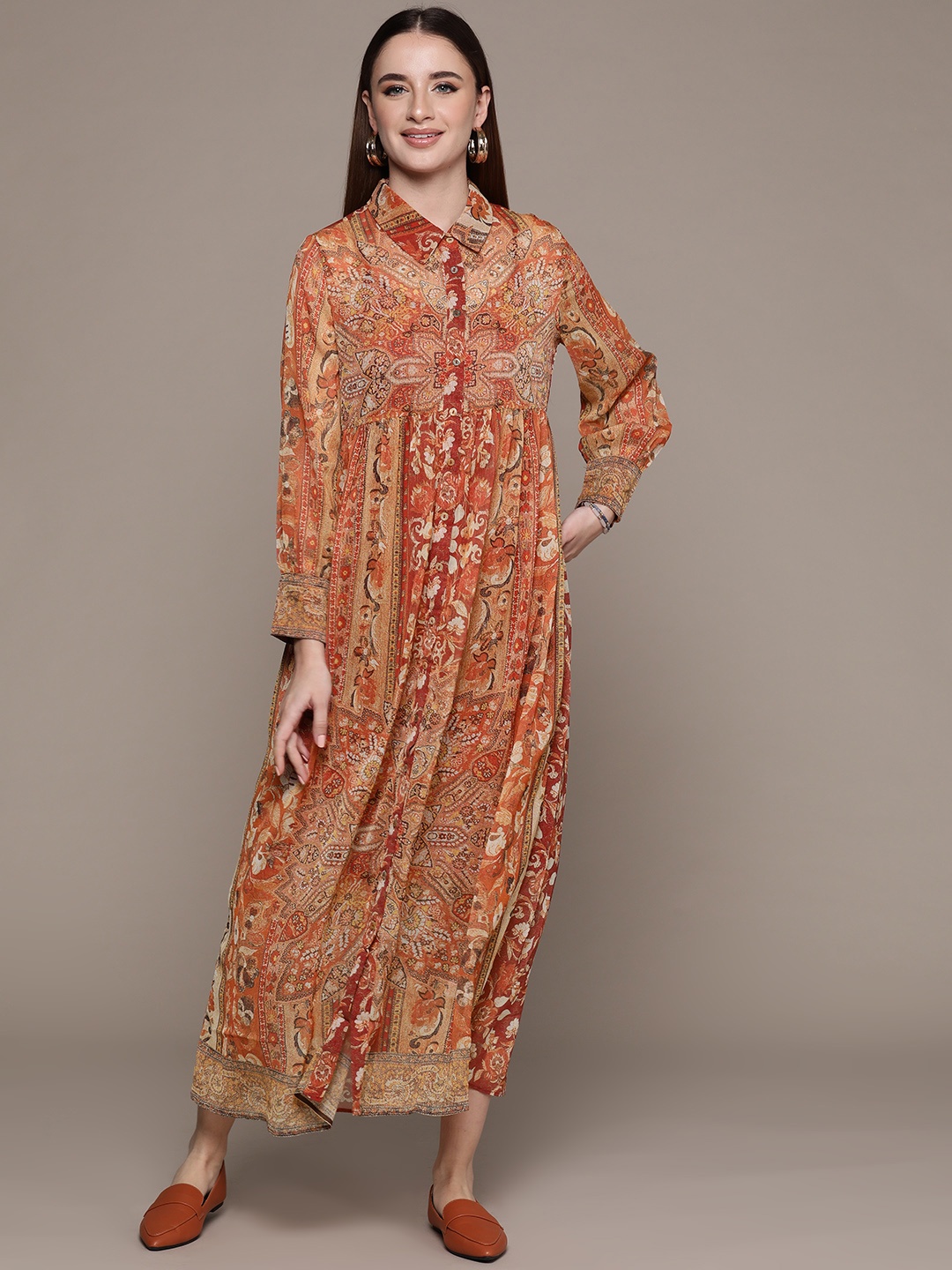 

aarke Ritu Kumar Floral Print Chiffon Maxi Dress, Orange