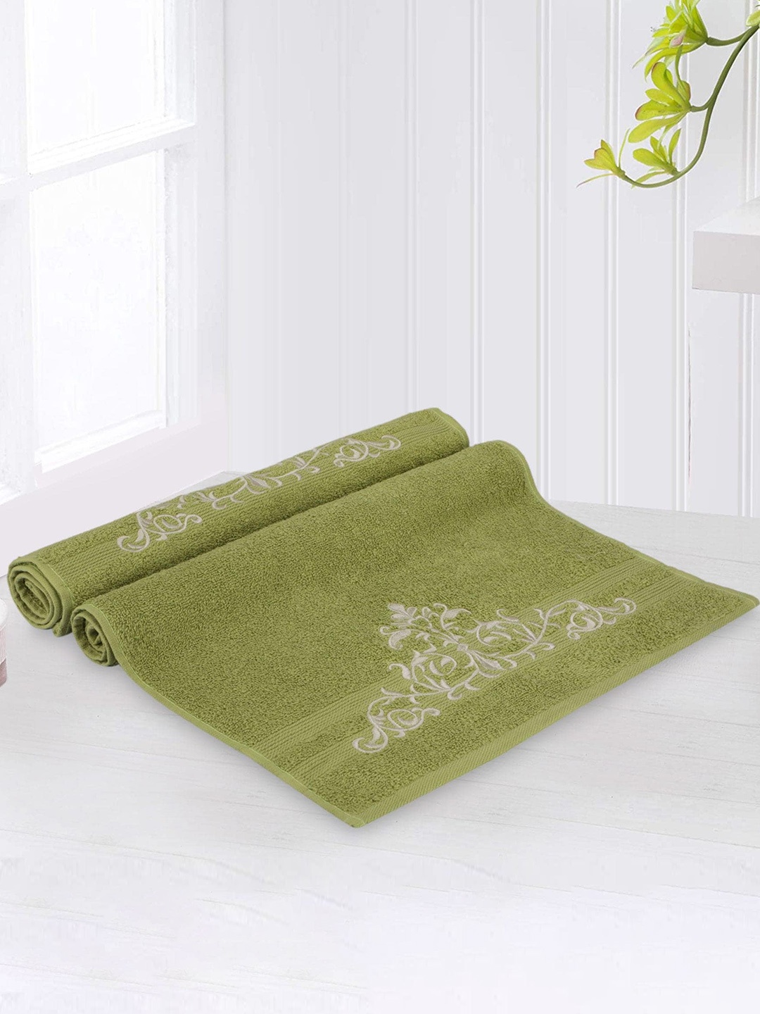 

LUSH & BEYOND Lime Green 2Pcs Self-designed 500 GSM Cotton Hand Towels