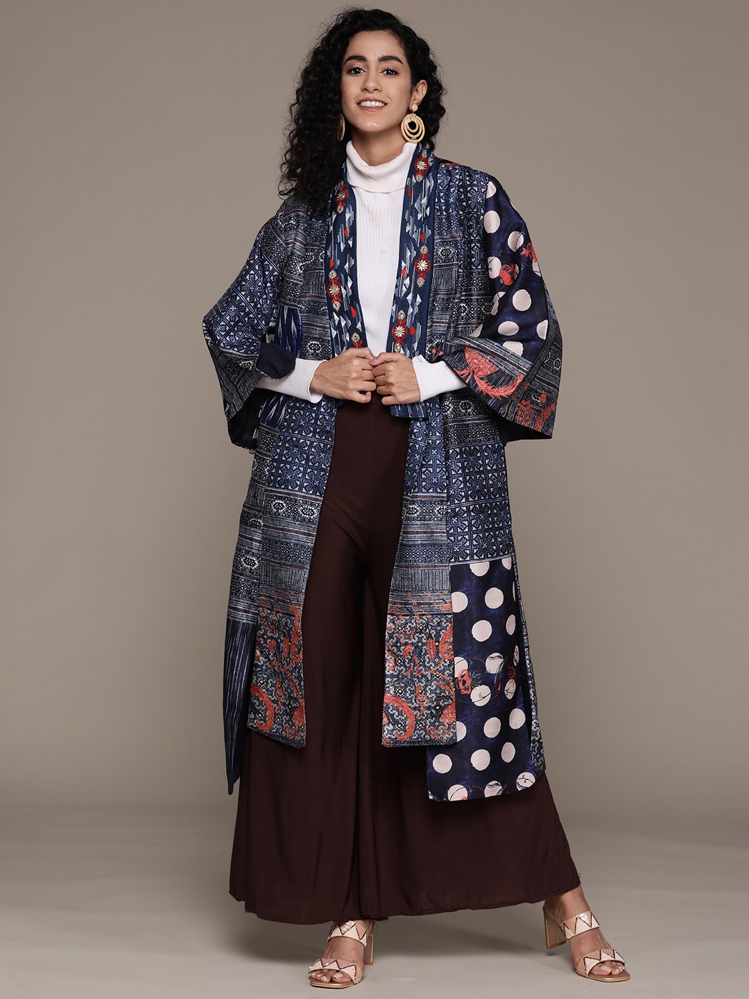 

aarke Ritu Kumar Printed Longline Tailored Jacket, Navy blue