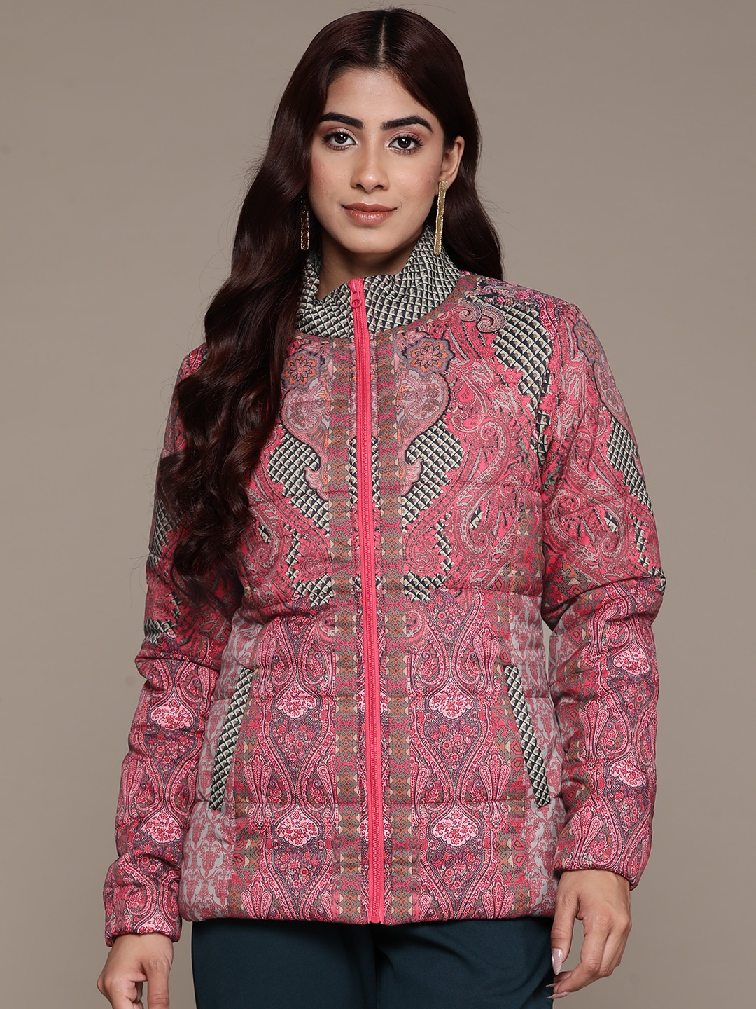 

aarke Ritu Kumar Printed Longline Puffer Jacket, Pink