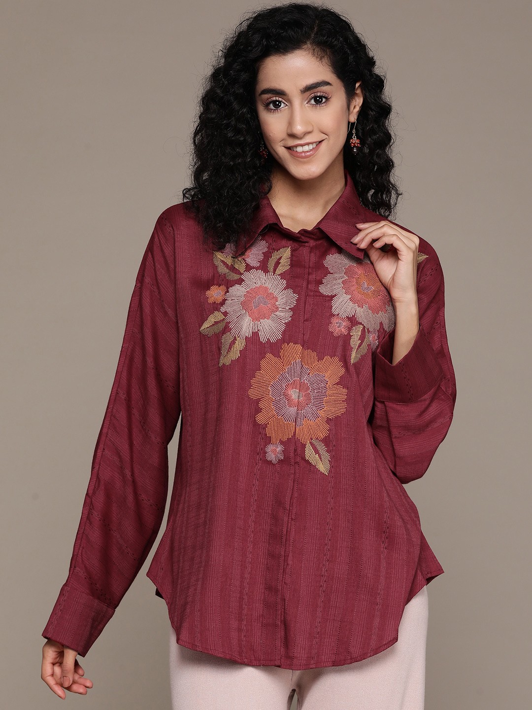 

aarke Ritu Kumar Women Relaxed Floral Opaque Casual Shirt, Maroon