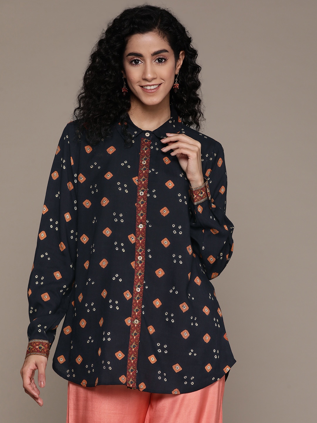 

aarke Ritu Kumar Women Relaxed Opaque Printed Casual Shirt, Black