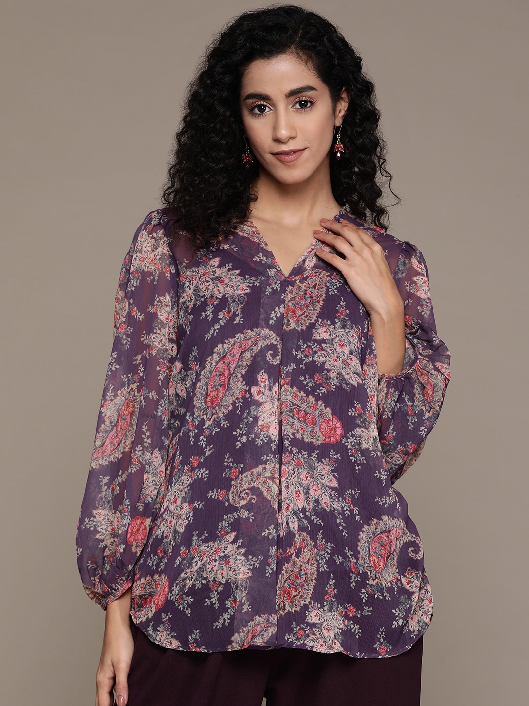

aarke Ritu Kumar Women Relaxed Opaque Printed Casual Shirt, Purple