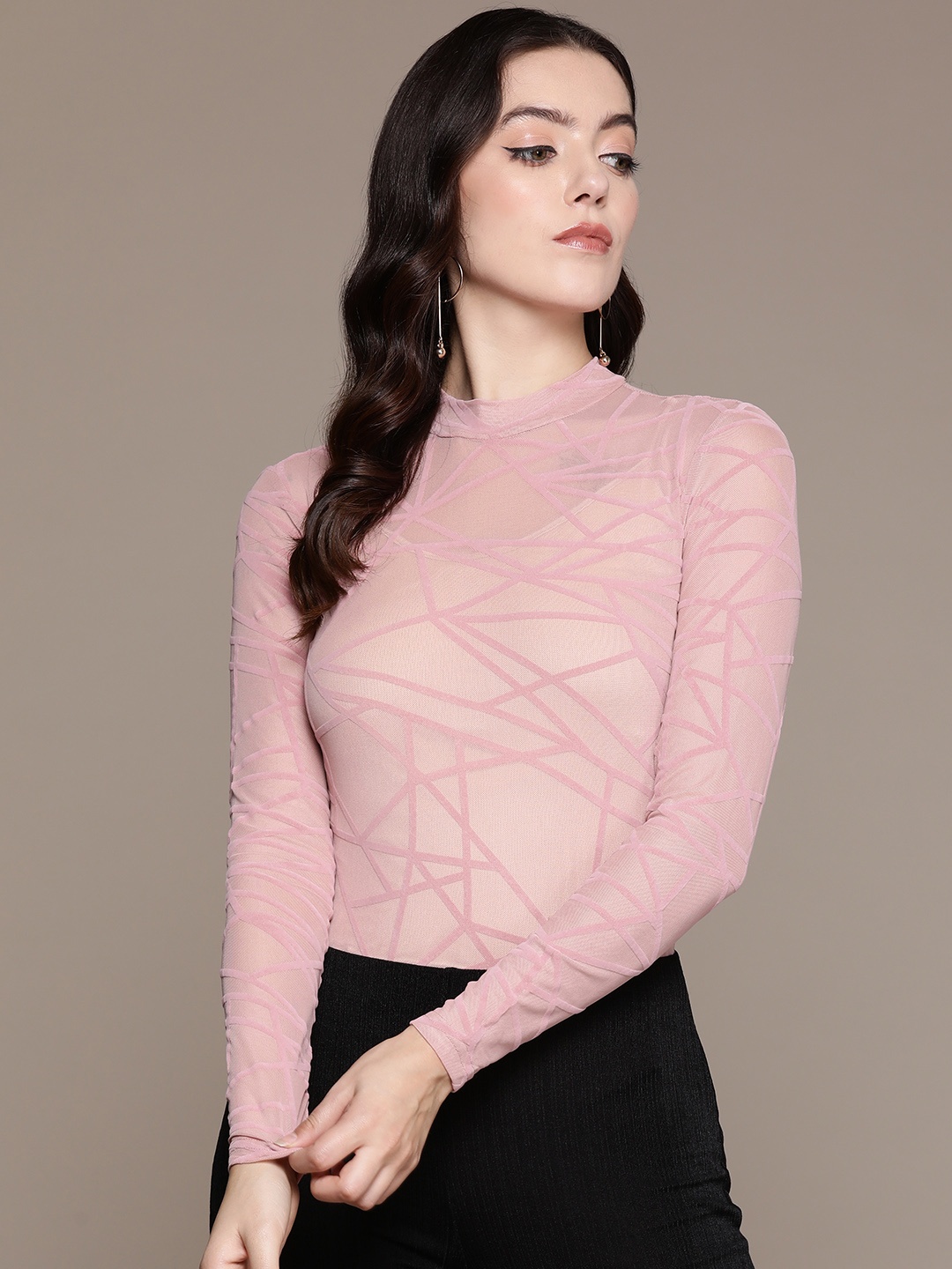 

Label Ritu Kumar Geometric High Neck Bodysuit, Pink