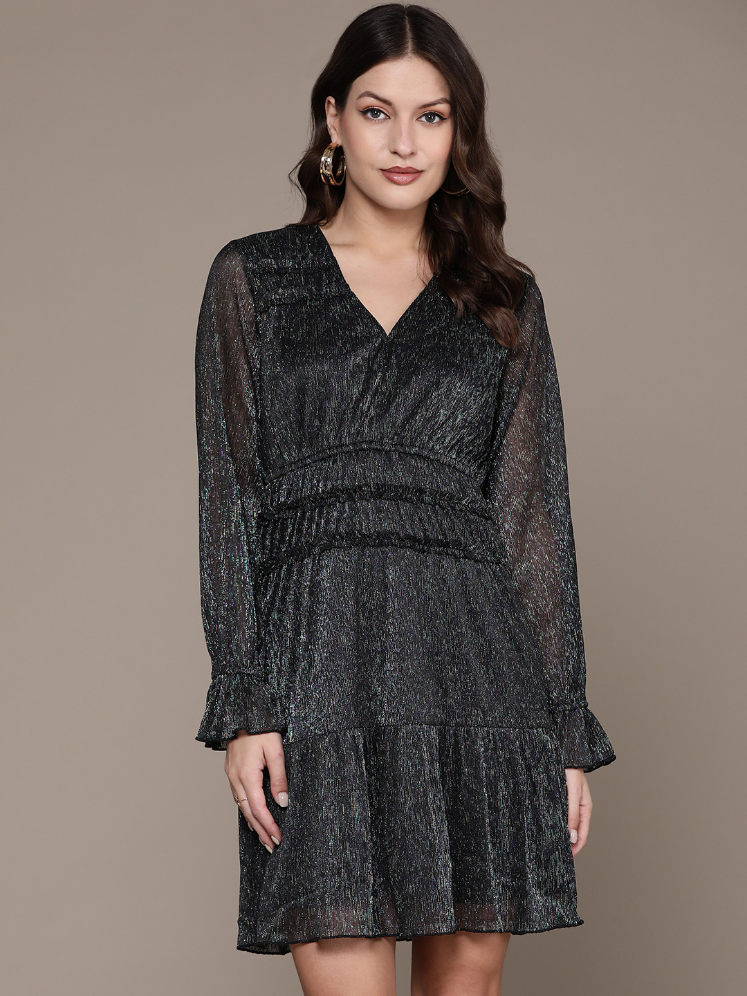 

Label Ritu Kumar Bishop Sleeve A-Line Dress, Black