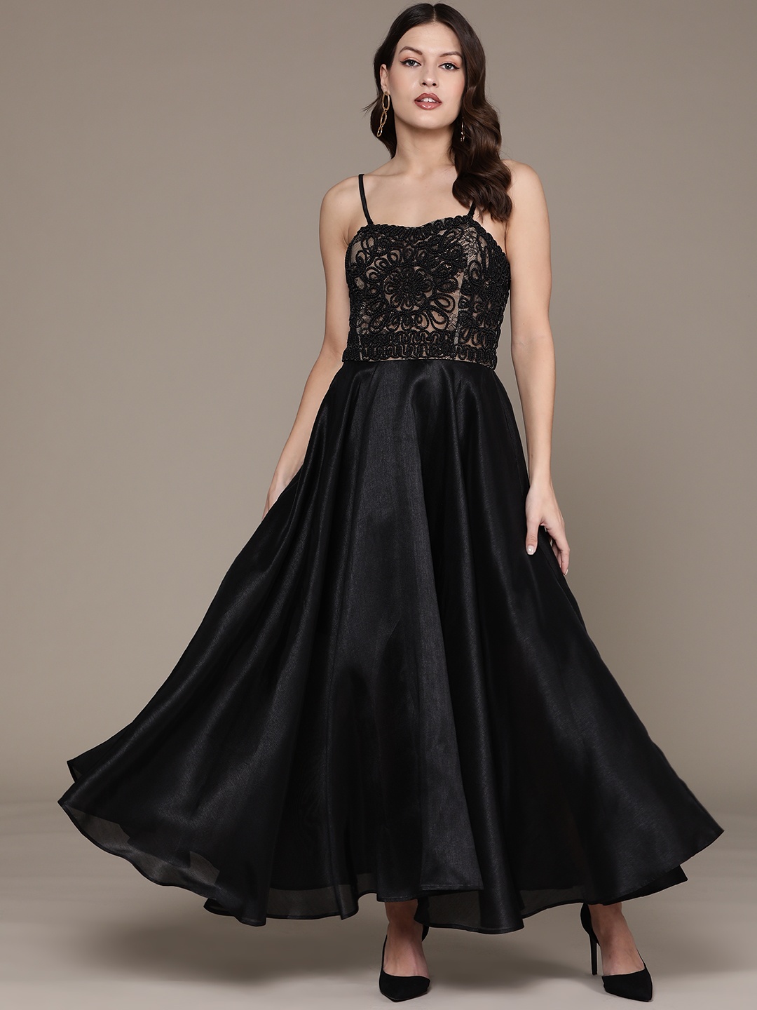 

Label Ritu Kumar Floral A-Line Maxi Dress, Black
