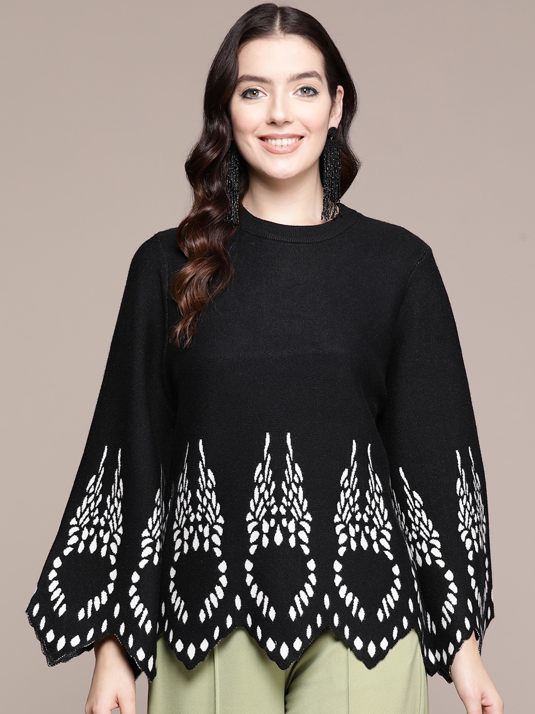 

Label Ritu Kumar Printed Acrylic Longline Pullover, Black