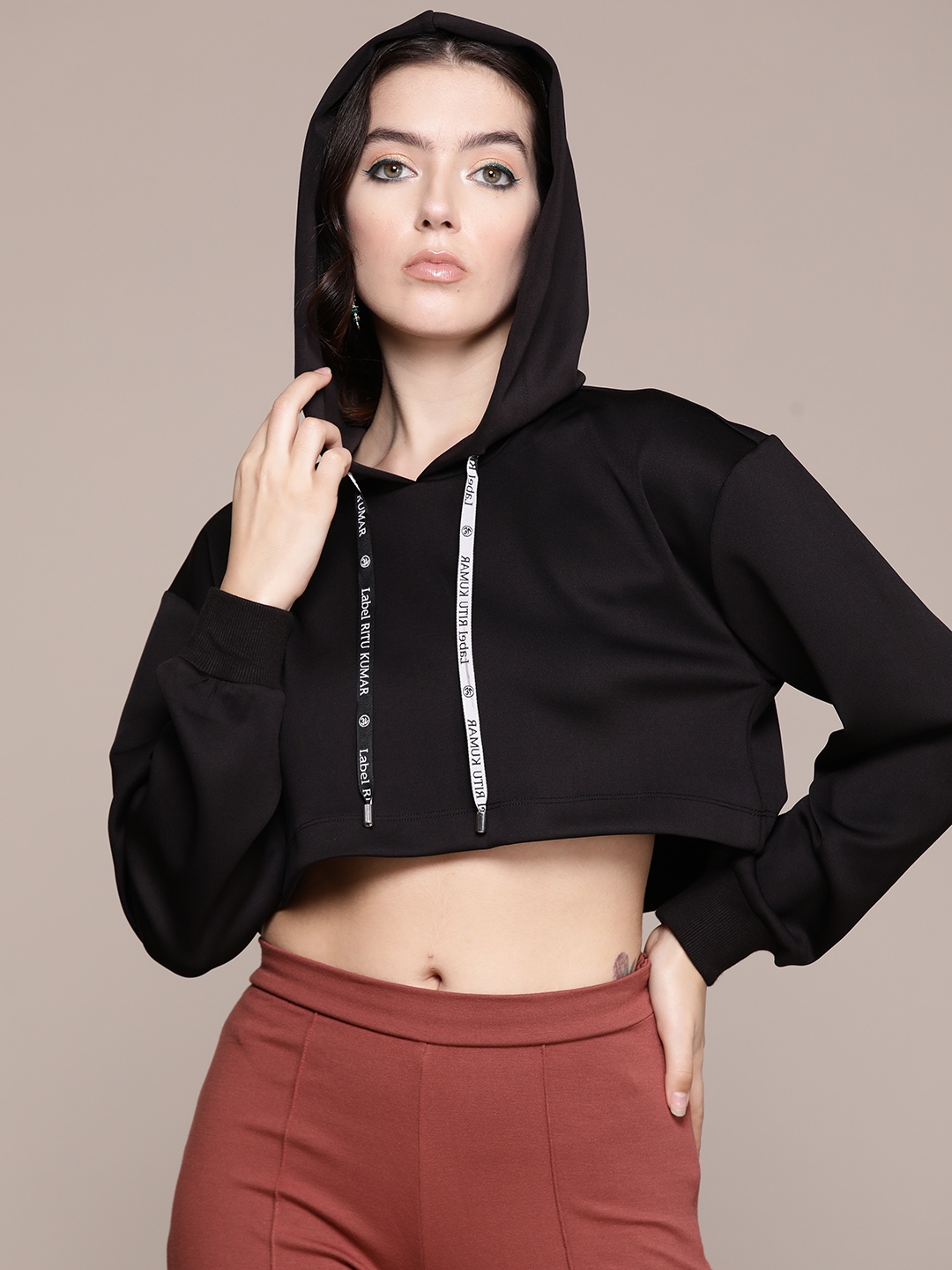 

Label Ritu Kumar Hooded Scuba Crop Top, Black