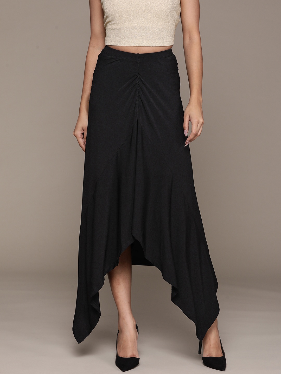 

Label Ritu Kumar Women Solid A-Line Maxi Skirt, Black
