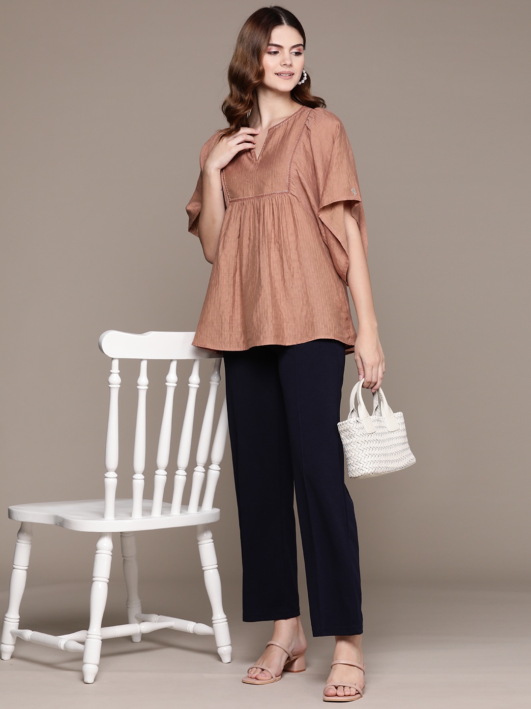 

Ritu Kumar Women Gathered-Detail Solid Tunic, Pink