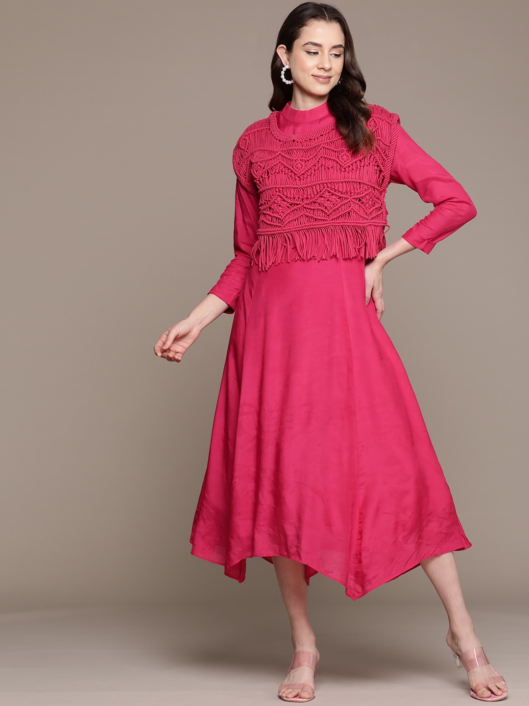 

Ritu Kumar A-Line Midi Dress wth Macrame Top, Fuchsia