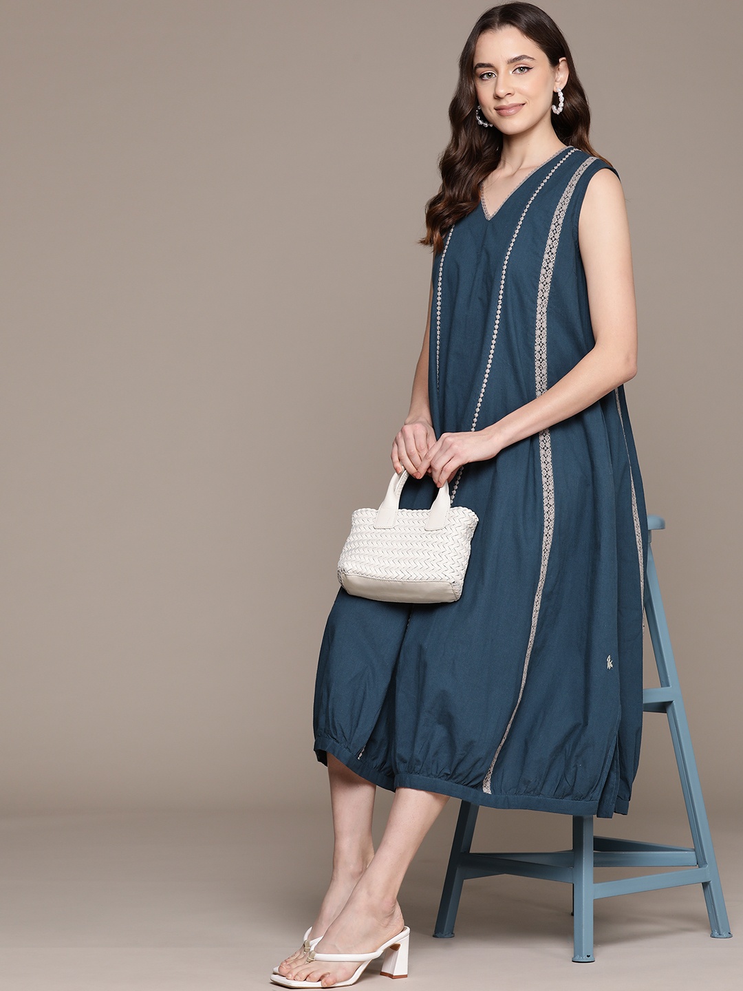 

Ritu Kumar Floral Embroidered A-Line Midi Dress, Blue