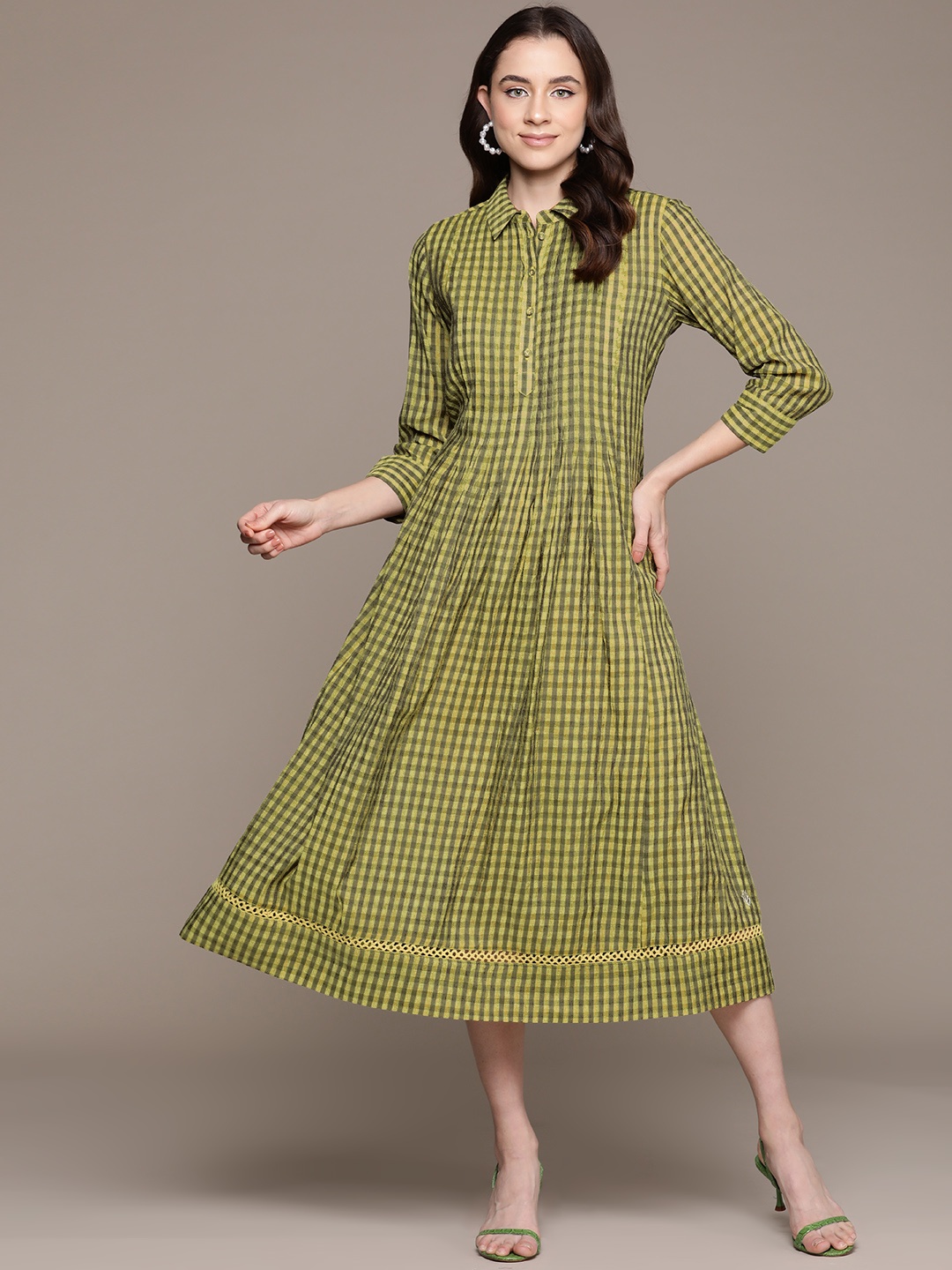 

Ritu Kumar Checked Shirt Midi Dress, Yellow