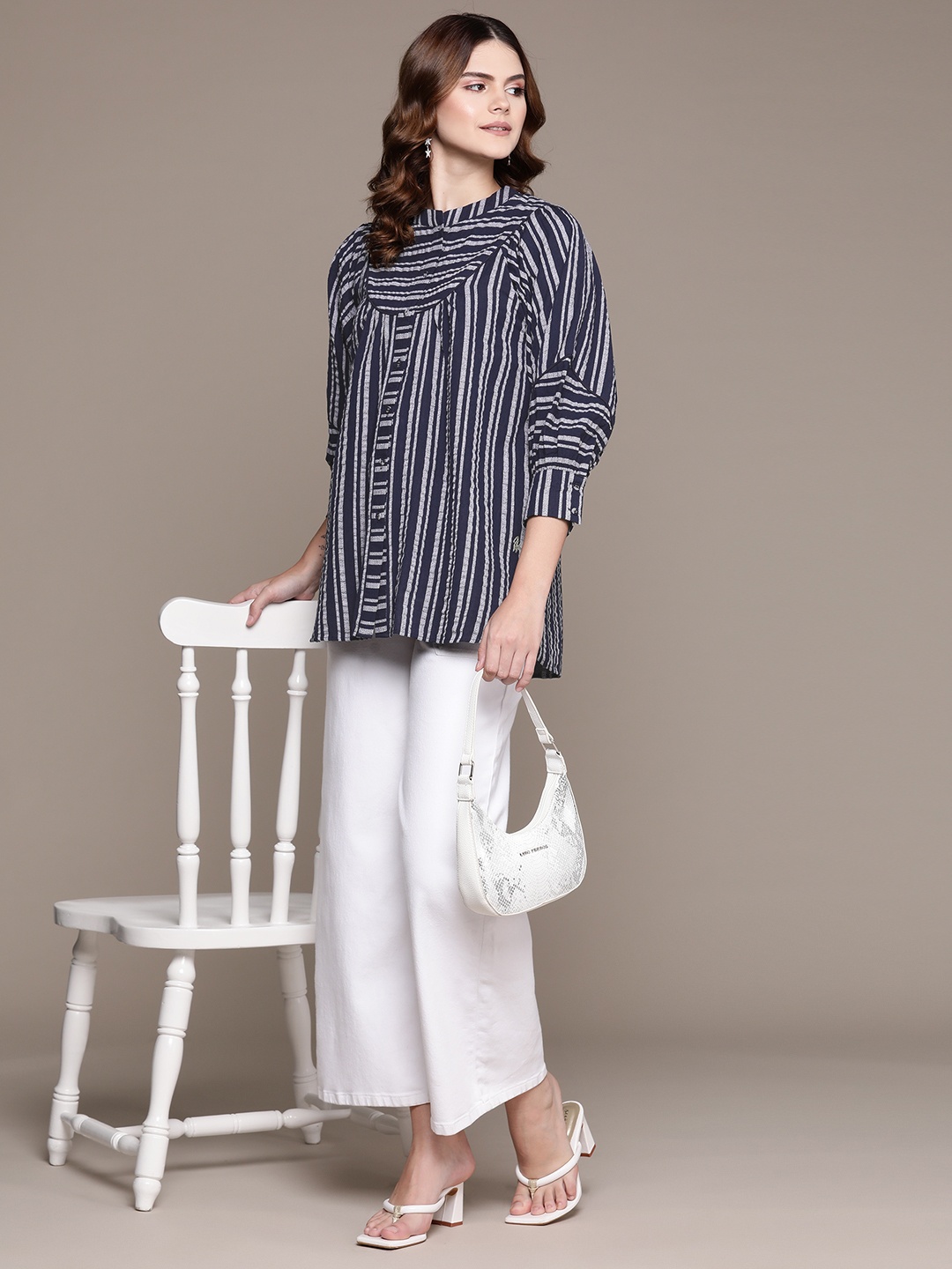 

Ritu Kumar Women Relaxed Opaque Striped Casual Shirt, Navy blue