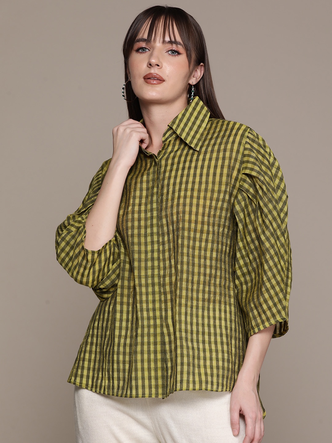 

Ritu Kumar Women Relaxed Grid Tattersall Checked Casual Shirt, Yellow