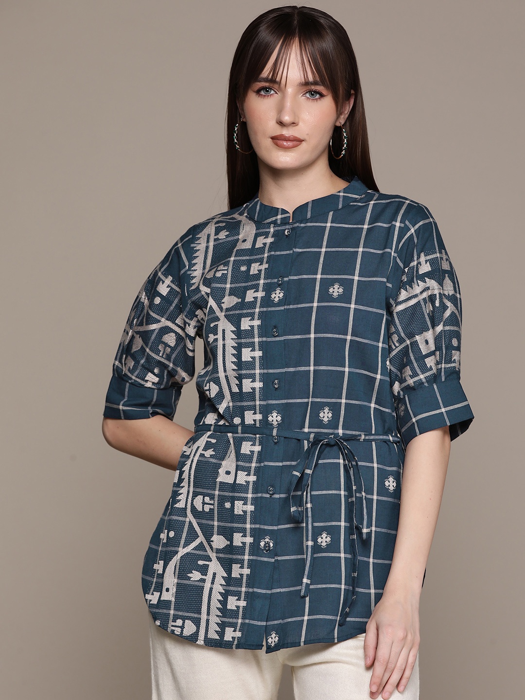 

Ritu Kumar Women Relaxed Opaque Printed Cotton Casual Shirt, Blue