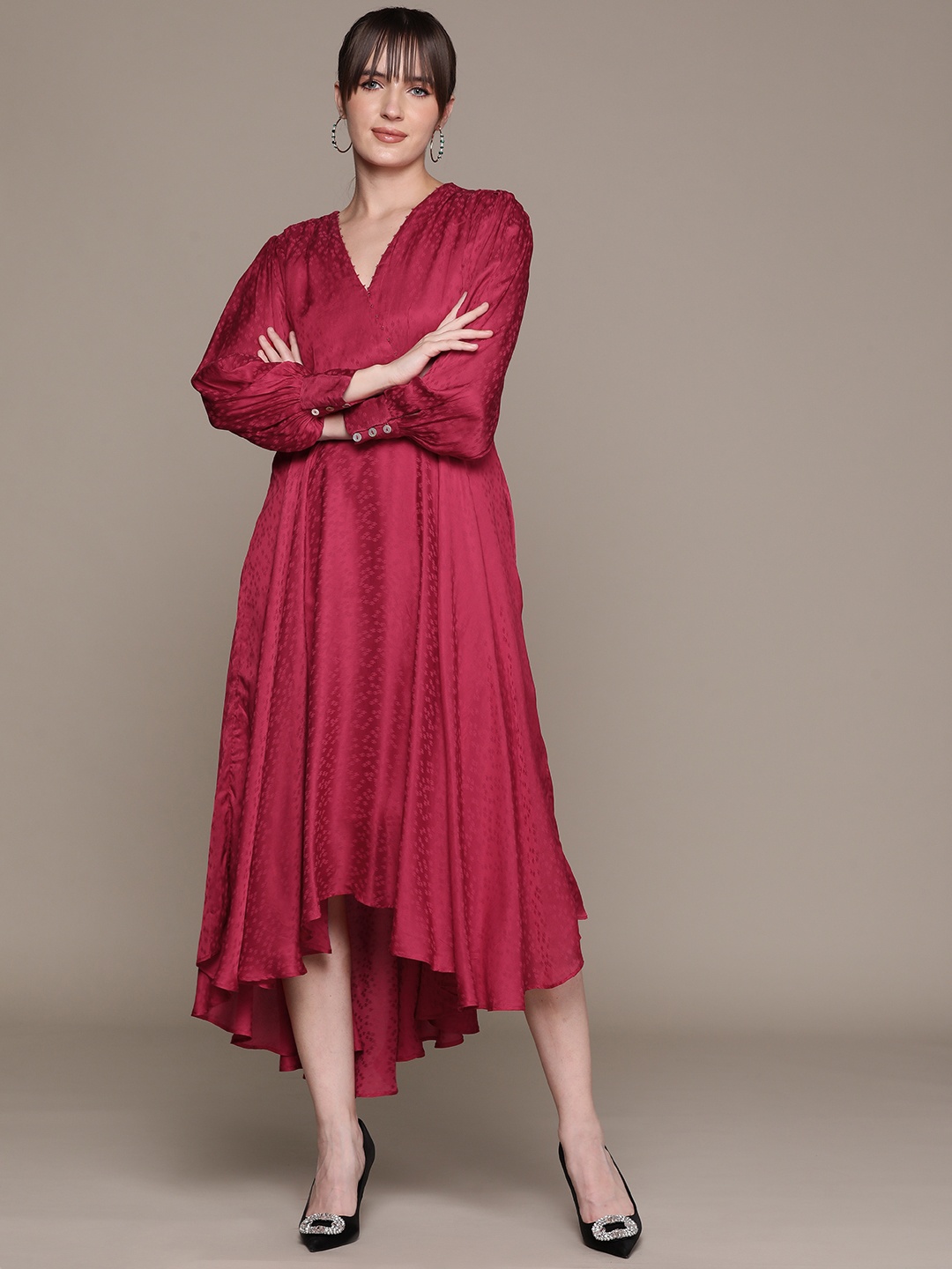 

Ritu Kumar Printed Embellished Wrap Maxi Dress, Red