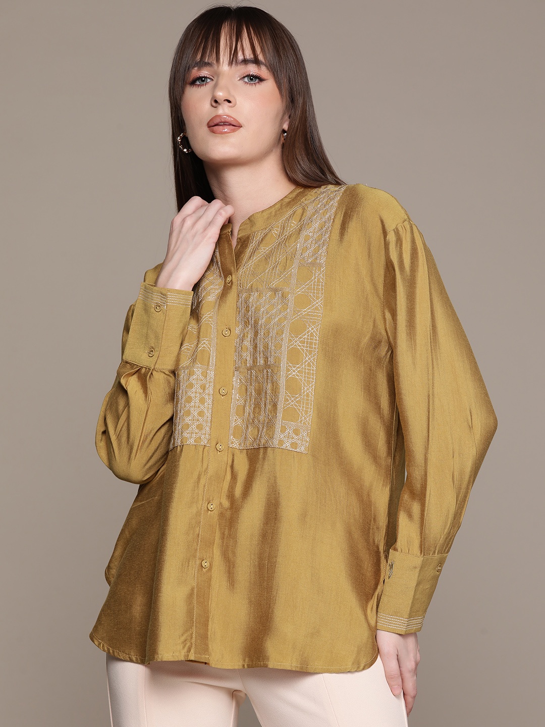 

Ritu Kumar Women Embroidered Relaxed Opaque Casual Shirt, Yellow