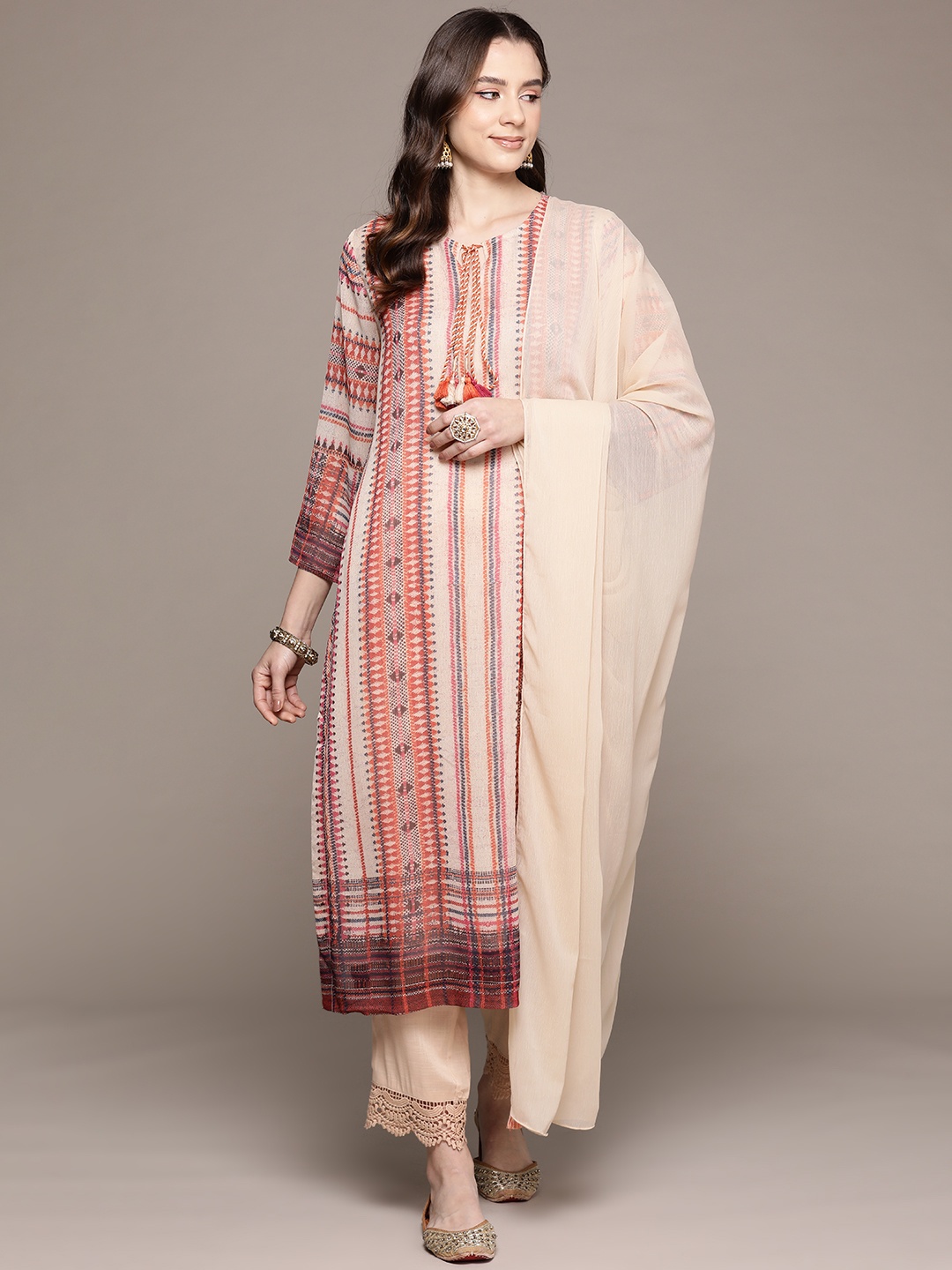 

aarke Ritu Kumar Women Printed Regular Kurta with Trousers & With Dupatta, Off white