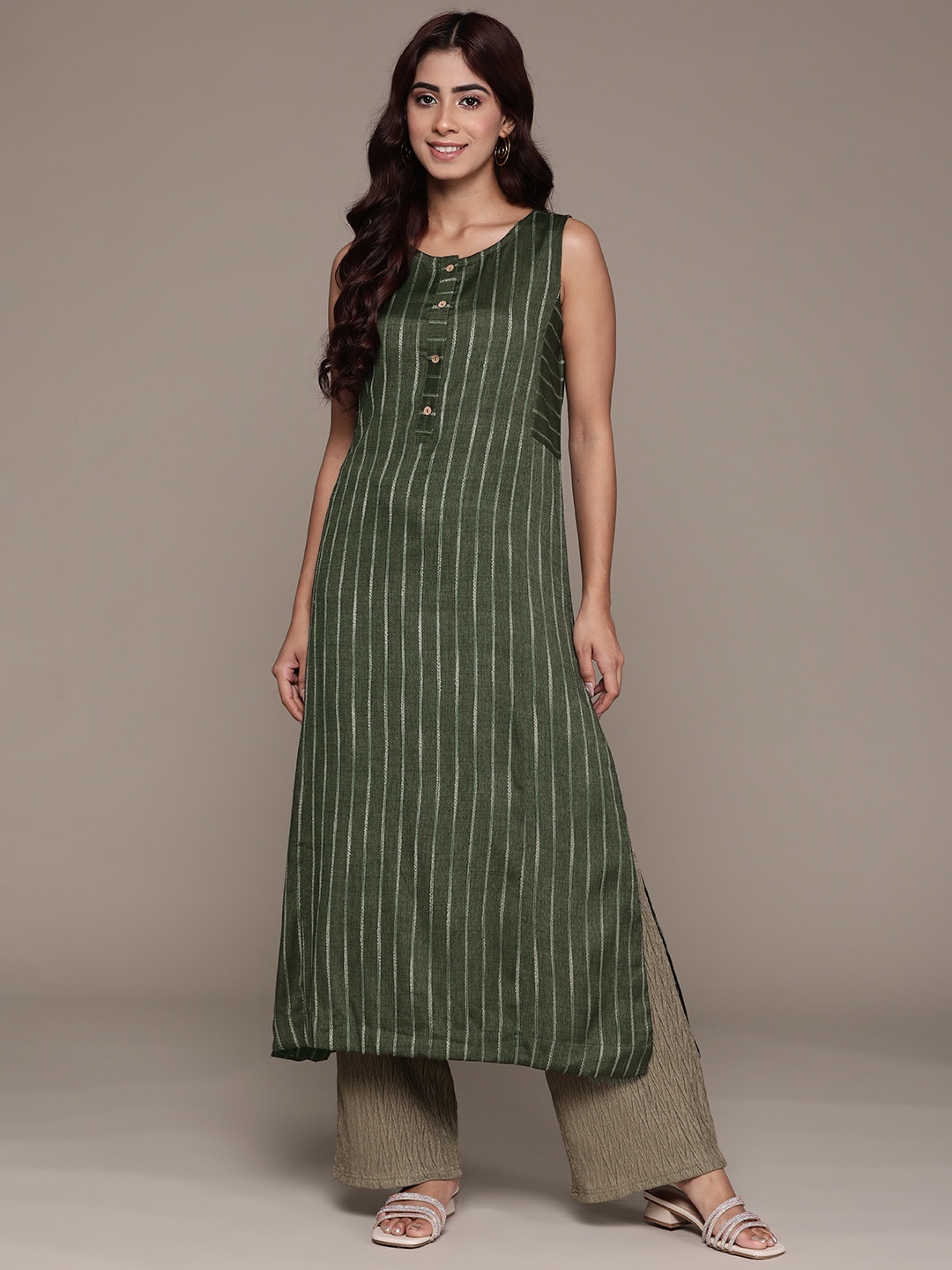 

aarke Ritu Kumar Women Striped Kurta, Green