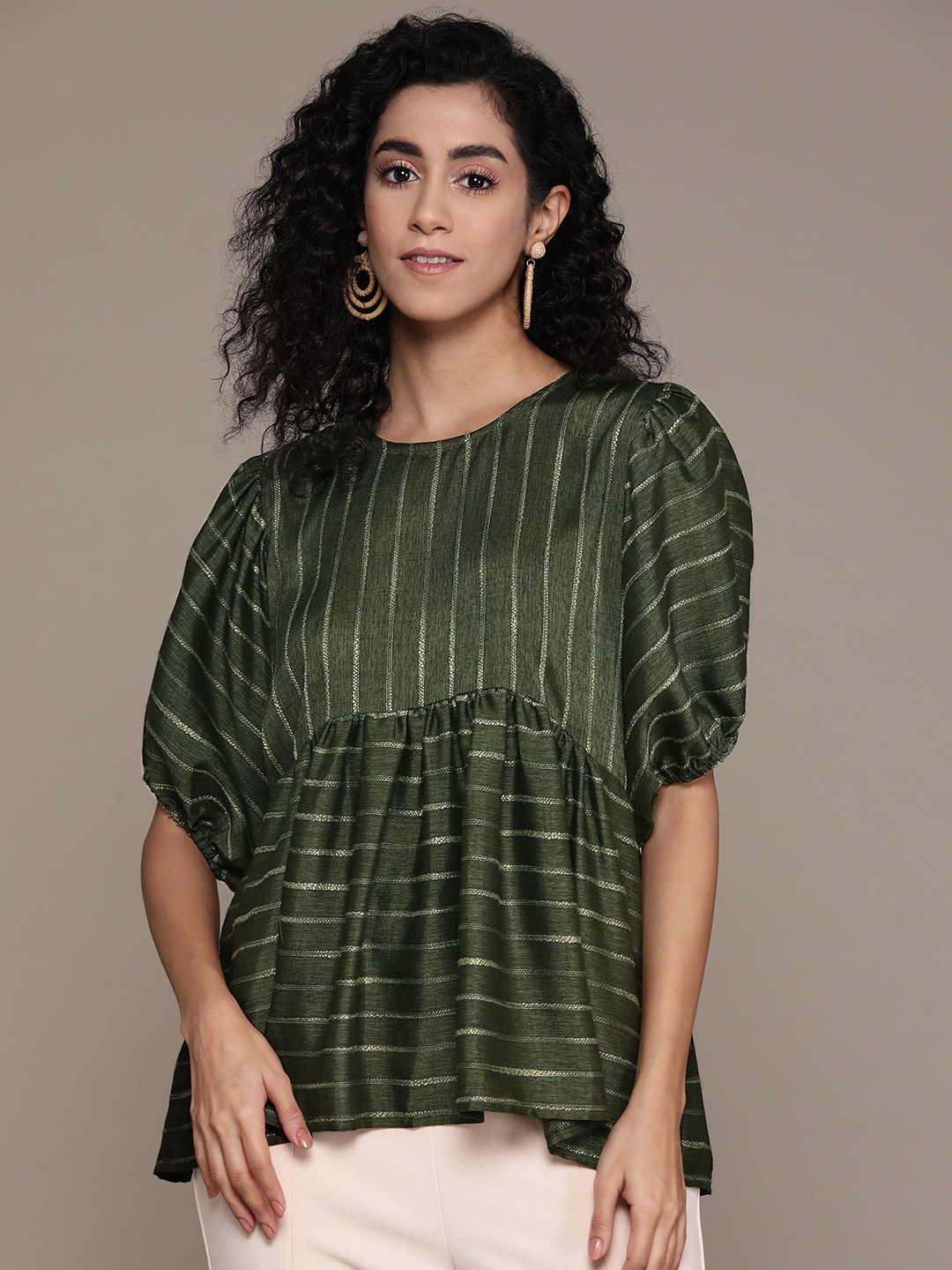 

aarke Ritu Kumar Striped Pleated Kurti, Green